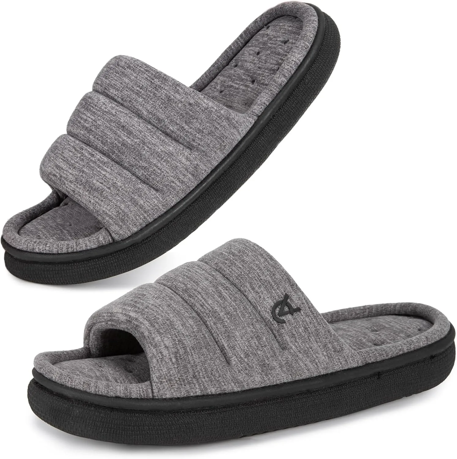 VeraCosy Mens Open-Toe Slippers Memory Foam Indoor Outdoor House Shoes