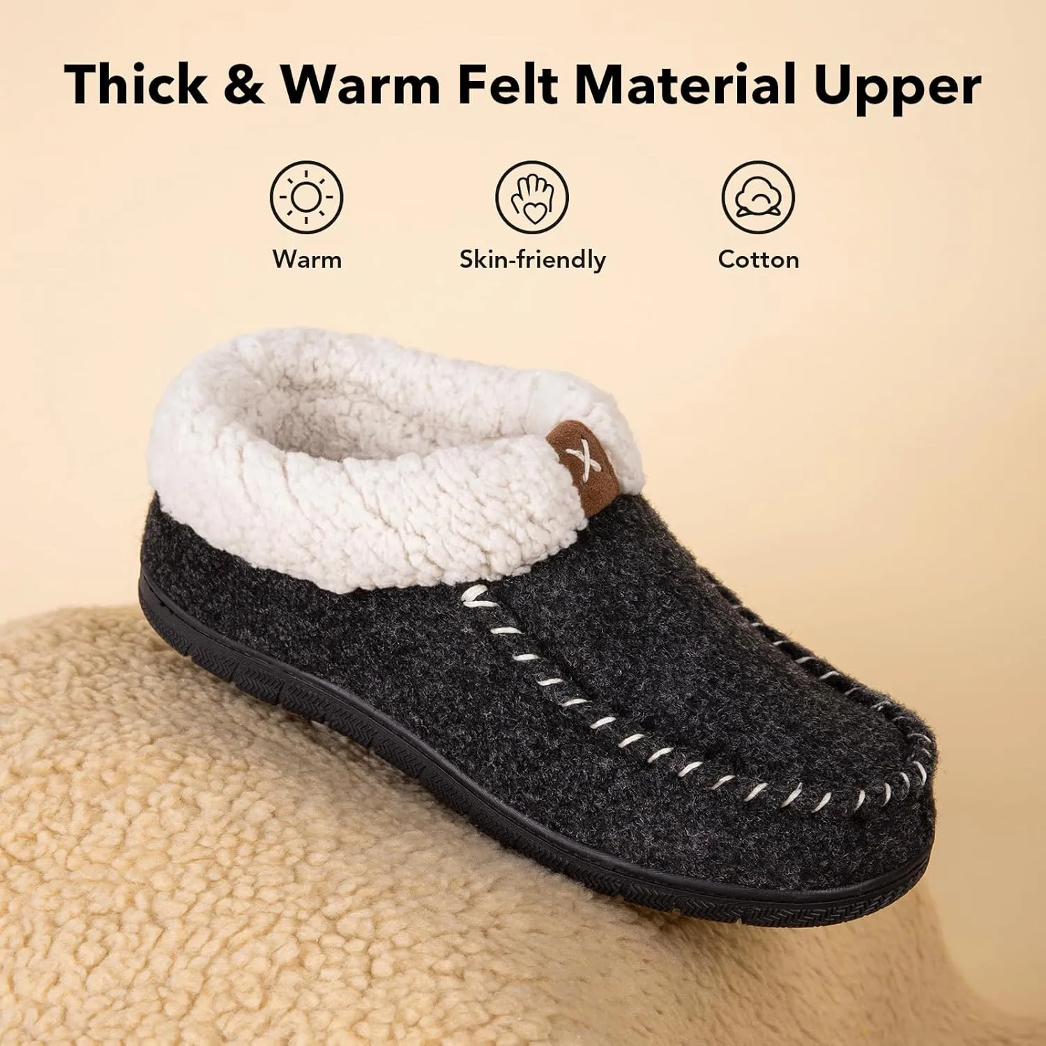VeraCosy Women's Moccasin Slippers Warm Comfy Wool-felt Memory Foam Indoor House Shoes