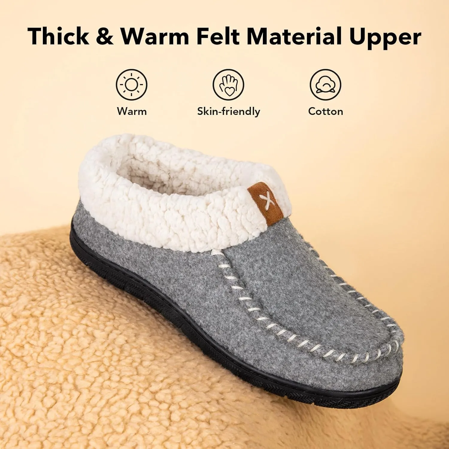 VeraCosy Women's Moccasin Slippers Warm Comfy Wool-felt Memory Foam Indoor House Shoes