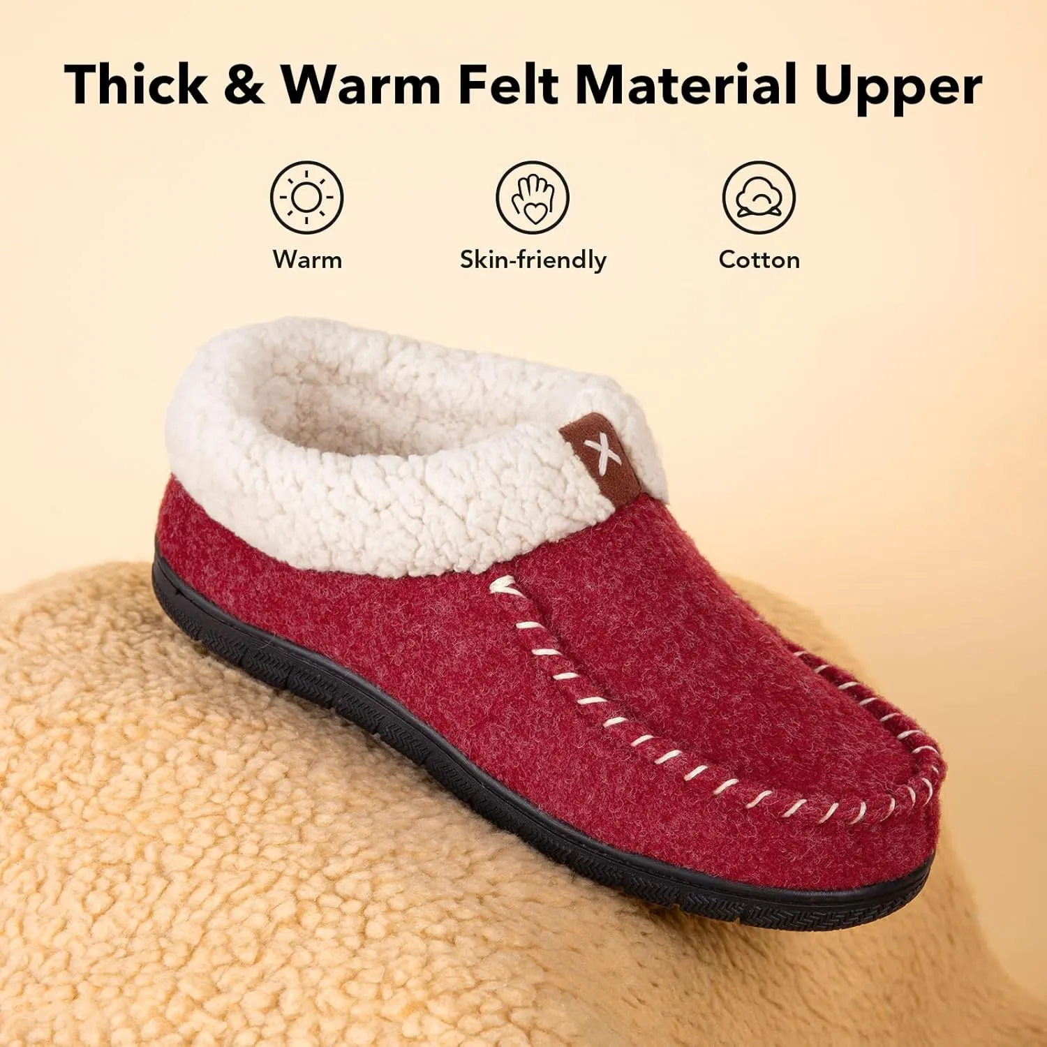 VeraCosy Women's Moccasin Slippers Warm Comfy Wool-felt Memory Foam Indoor House Shoes