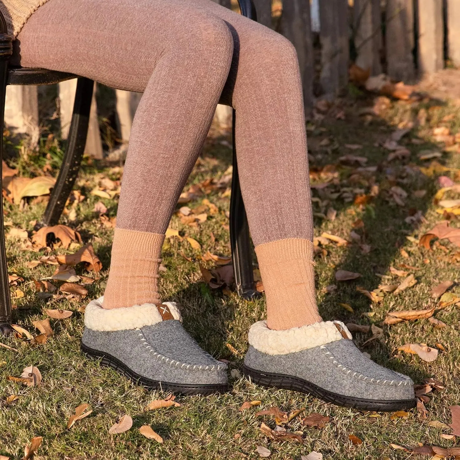 VeraCosy Women's Moccasin Slippers Warm Comfy Wool-felt Memory Foam Indoor House Shoes