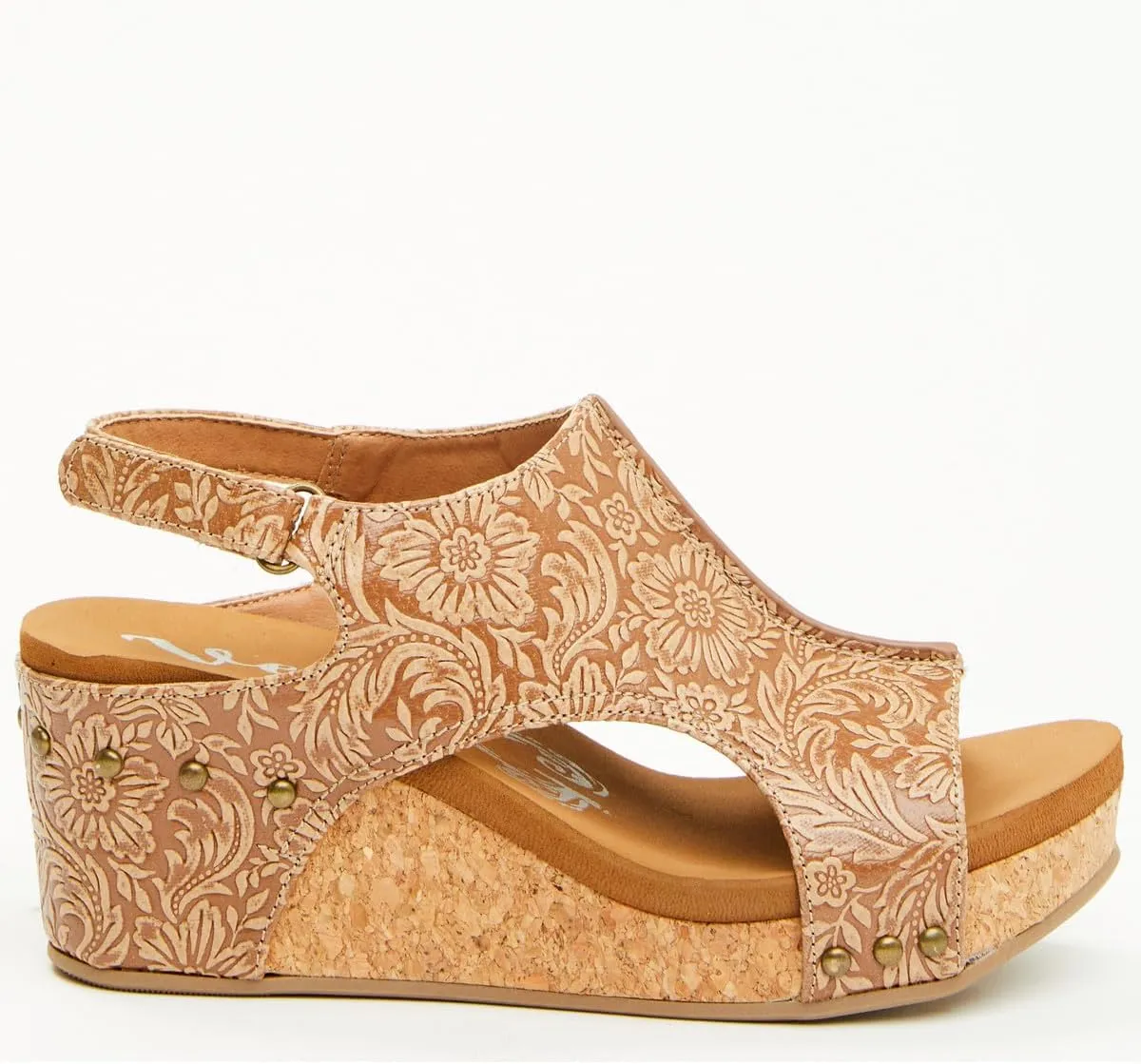 Very G Womens Isabella Tooled 2 Wedge Heel Platform Sandal, Tan