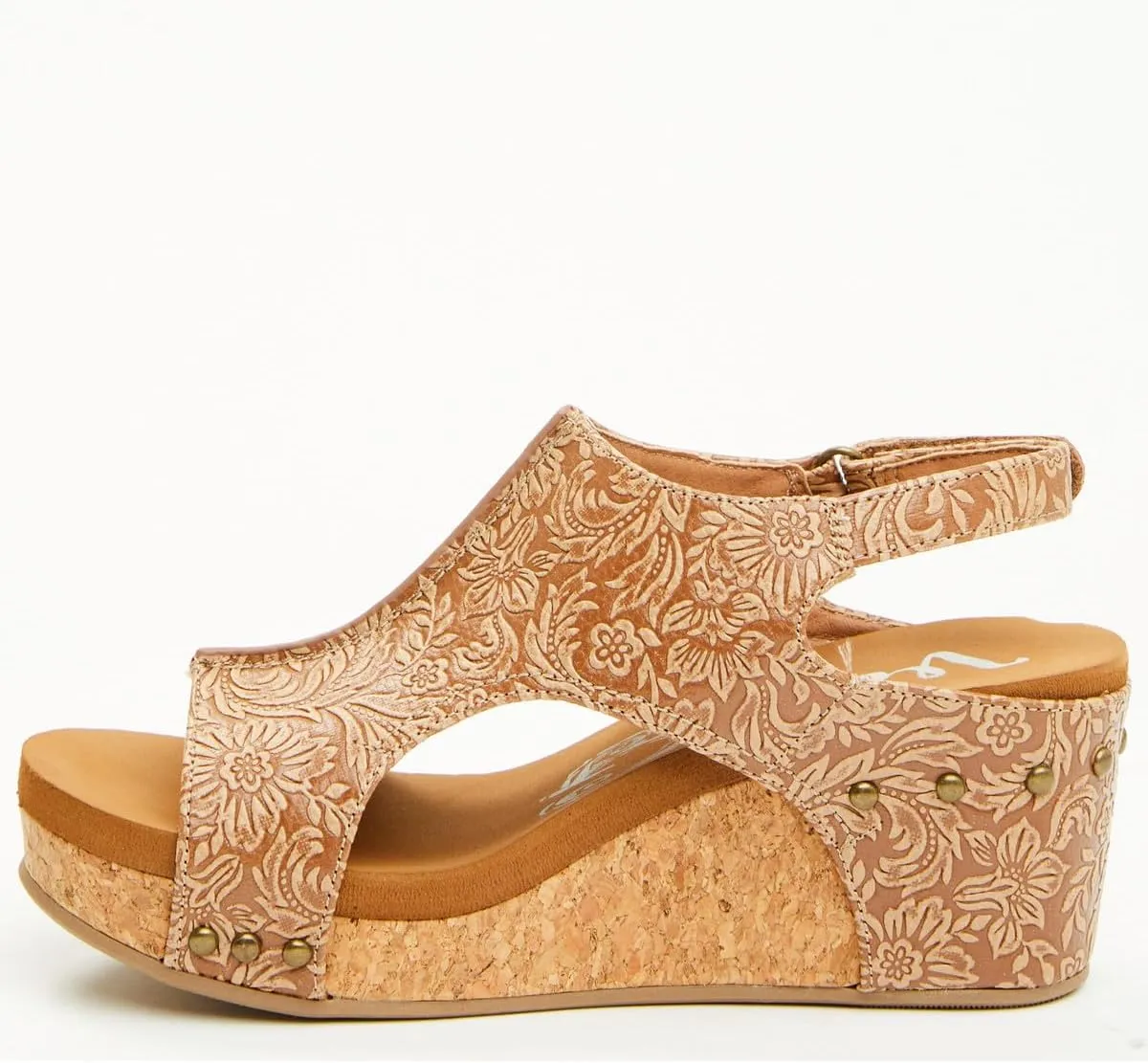 Very G Womens Isabella Tooled 2 Wedge Heel Platform Sandal, Tan