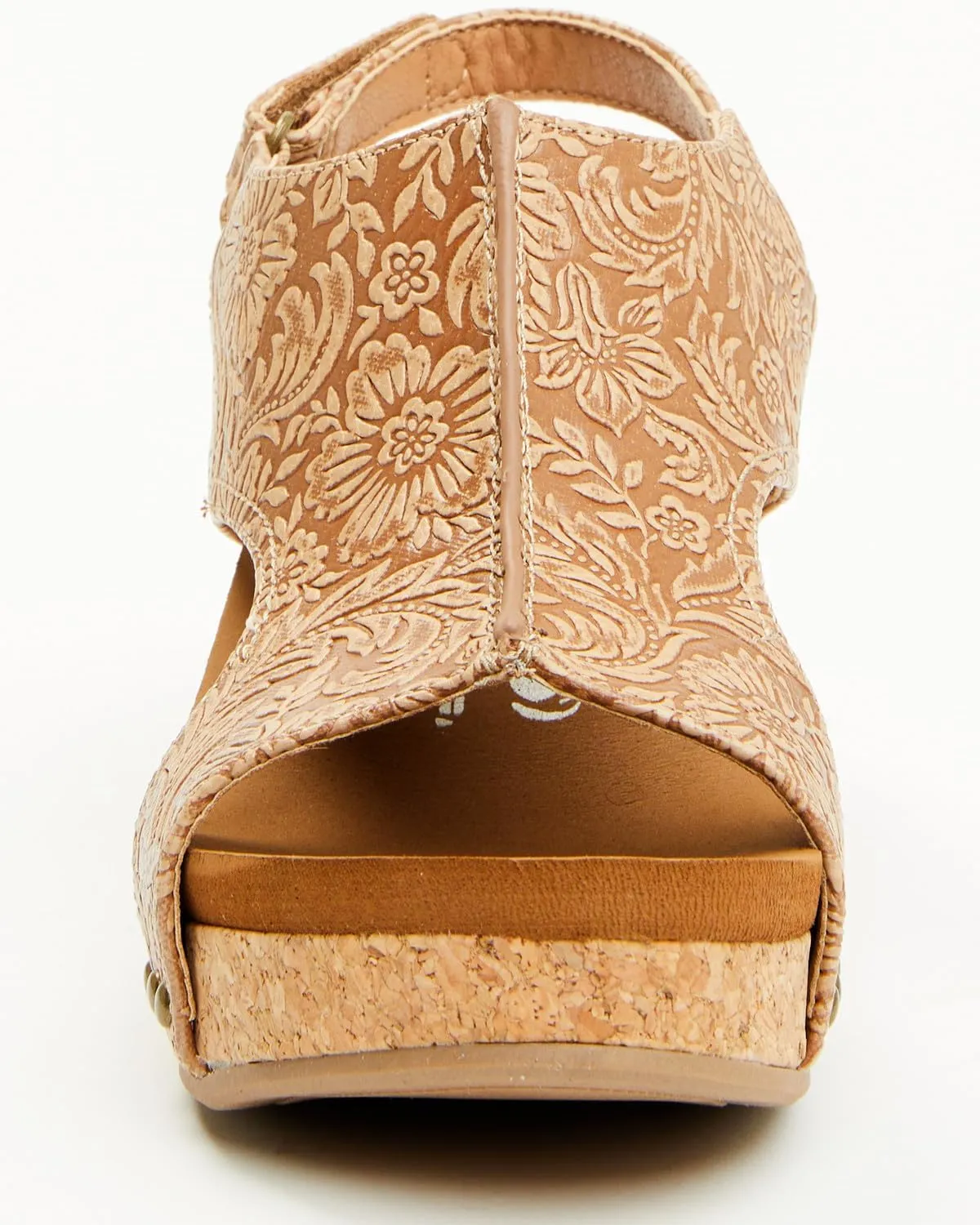 Very G Womens Isabella Tooled 2 Wedge Heel Platform Sandal, Tan