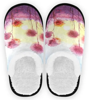 visesunny Purple Dandelions Field At Sunset Cozy Fuzzy Womens Memory Foam House Slippers Plush Fleece Indoor Outdoor Slipper