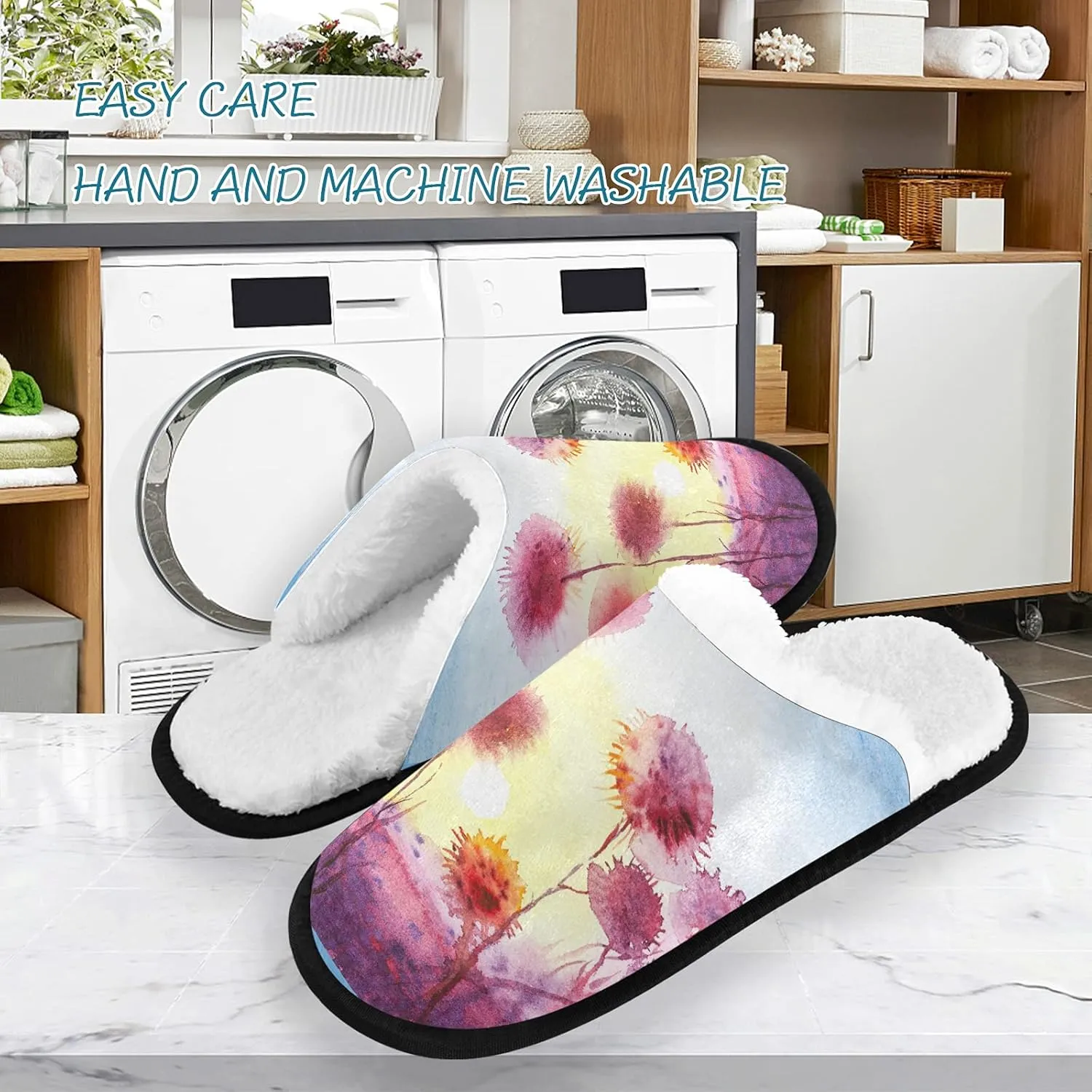 visesunny Purple Dandelions Field At Sunset Cozy Fuzzy Womens Memory Foam House Slippers Plush Fleece Indoor Outdoor Slipper