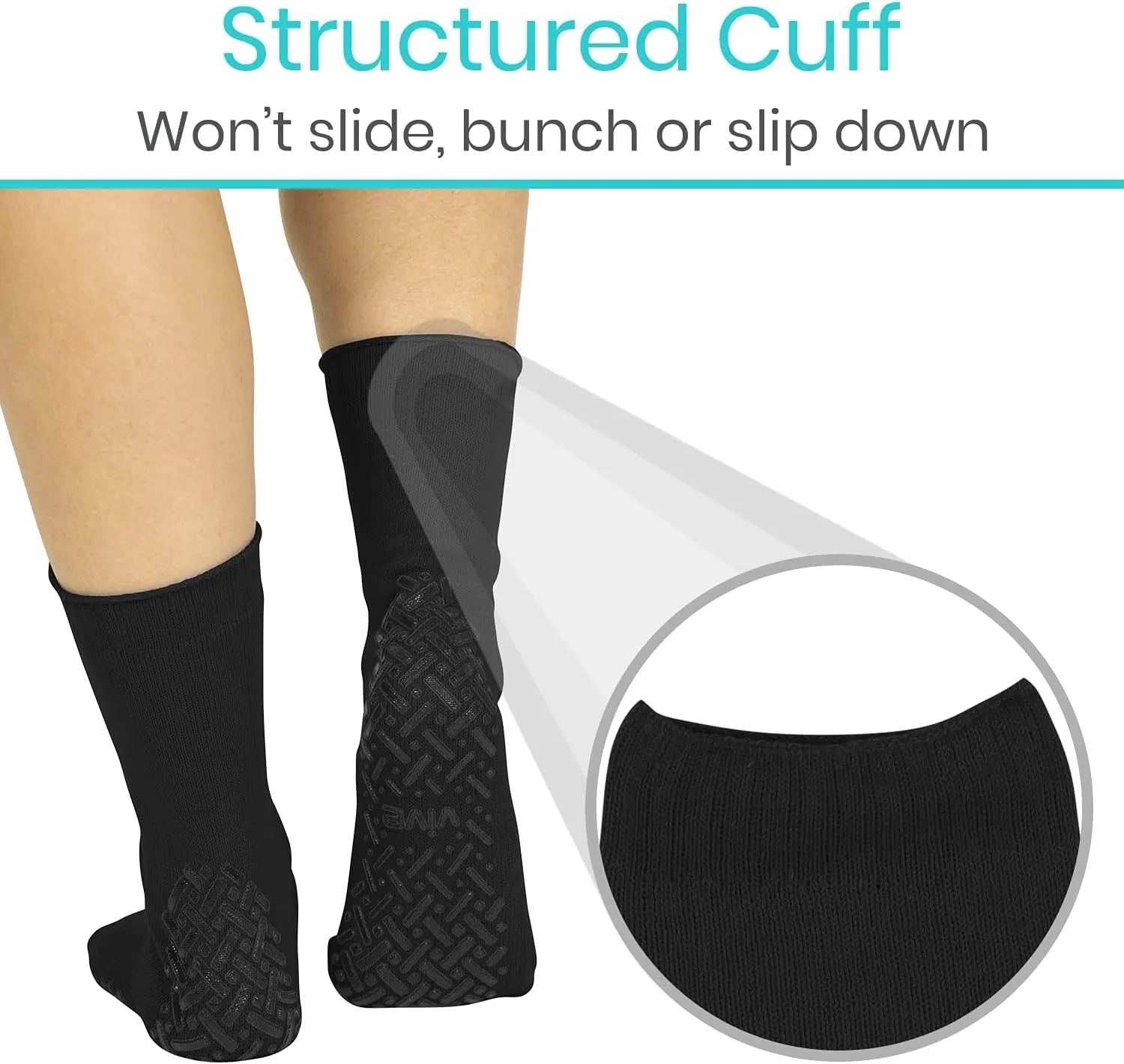 Vive Non-Slip Grip Socks (6 Pairs) - Slipper Socks for Women, Men - Anti-Slip Gripper Socks for Hospital, Yoga, Pilates