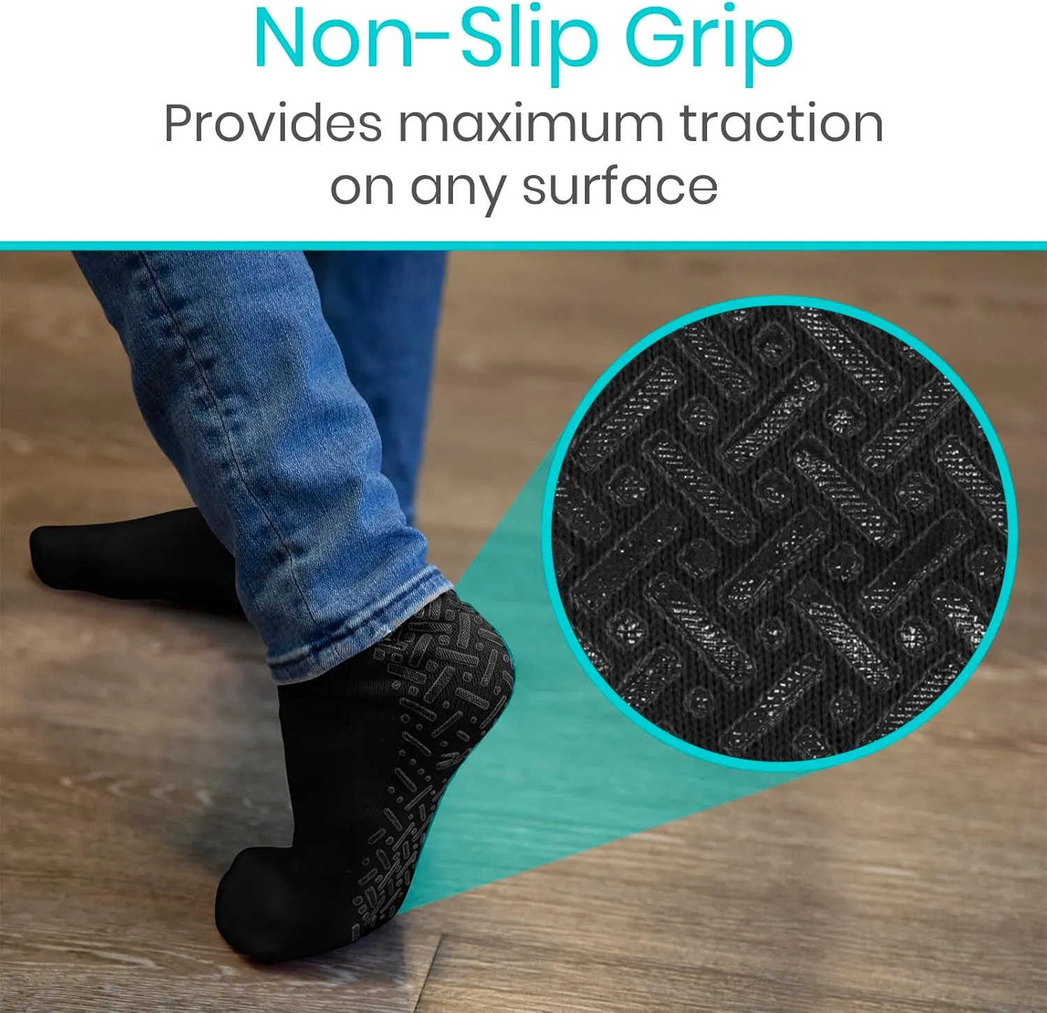 Vive Non-Slip Grip Socks (6 Pairs) - Slipper Socks for Women, Men - Anti-Slip Gripper Socks for Hospital, Yoga, Pilates