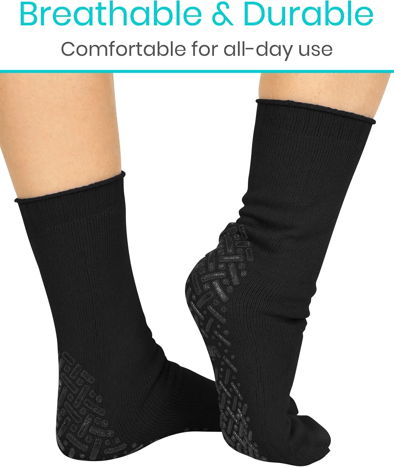 Vive Non-Slip Grip Socks (6 Pairs) - Slipper Socks for Women, Men - Anti-Slip Gripper Socks for Hospital, Yoga, Pilates