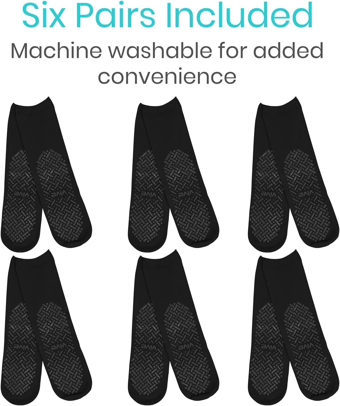 Vive Non-Slip Grip Socks (6 Pairs) - Slipper Socks for Women, Men - Anti-Slip Gripper Socks for Hospital, Yoga, Pilates