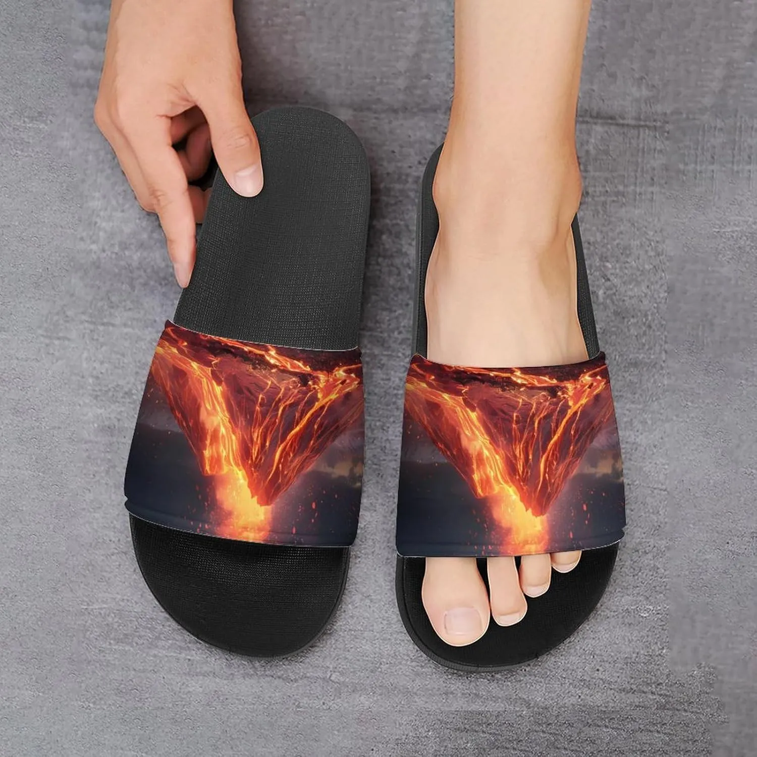 Volcano Eruption(1) Home Slipper PVC Open Toe Shower Shoes Non-Slip Bathroom Sandals Pool Sandals for Men Women