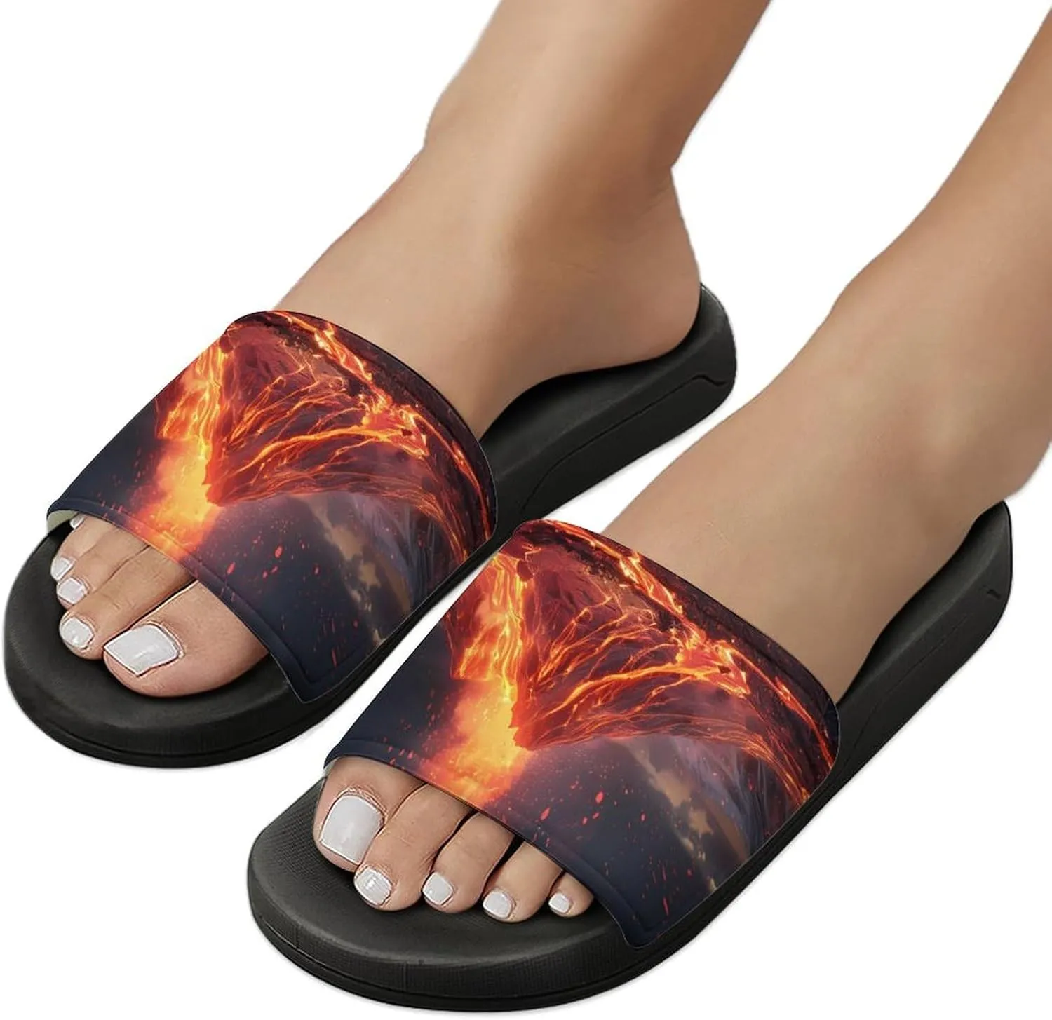 Volcano Eruption(1) Home Slipper PVC Open Toe Shower Shoes Non-Slip Bathroom Sandals Pool Sandals for Men Women