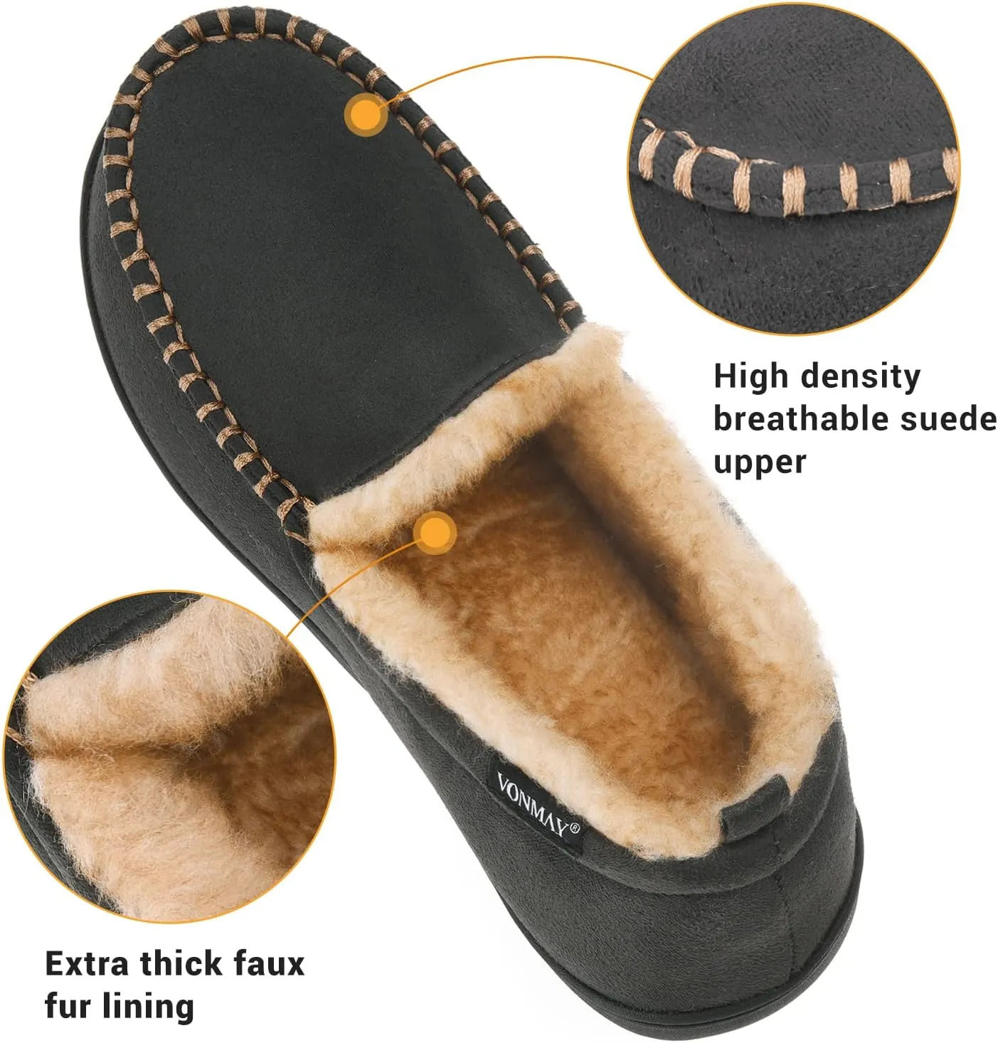 VONMAY Men's Moccasin Slippers Fuzzy House Shoes Fluffy Fur Home Warm Memory Foam Indoor Outdoor