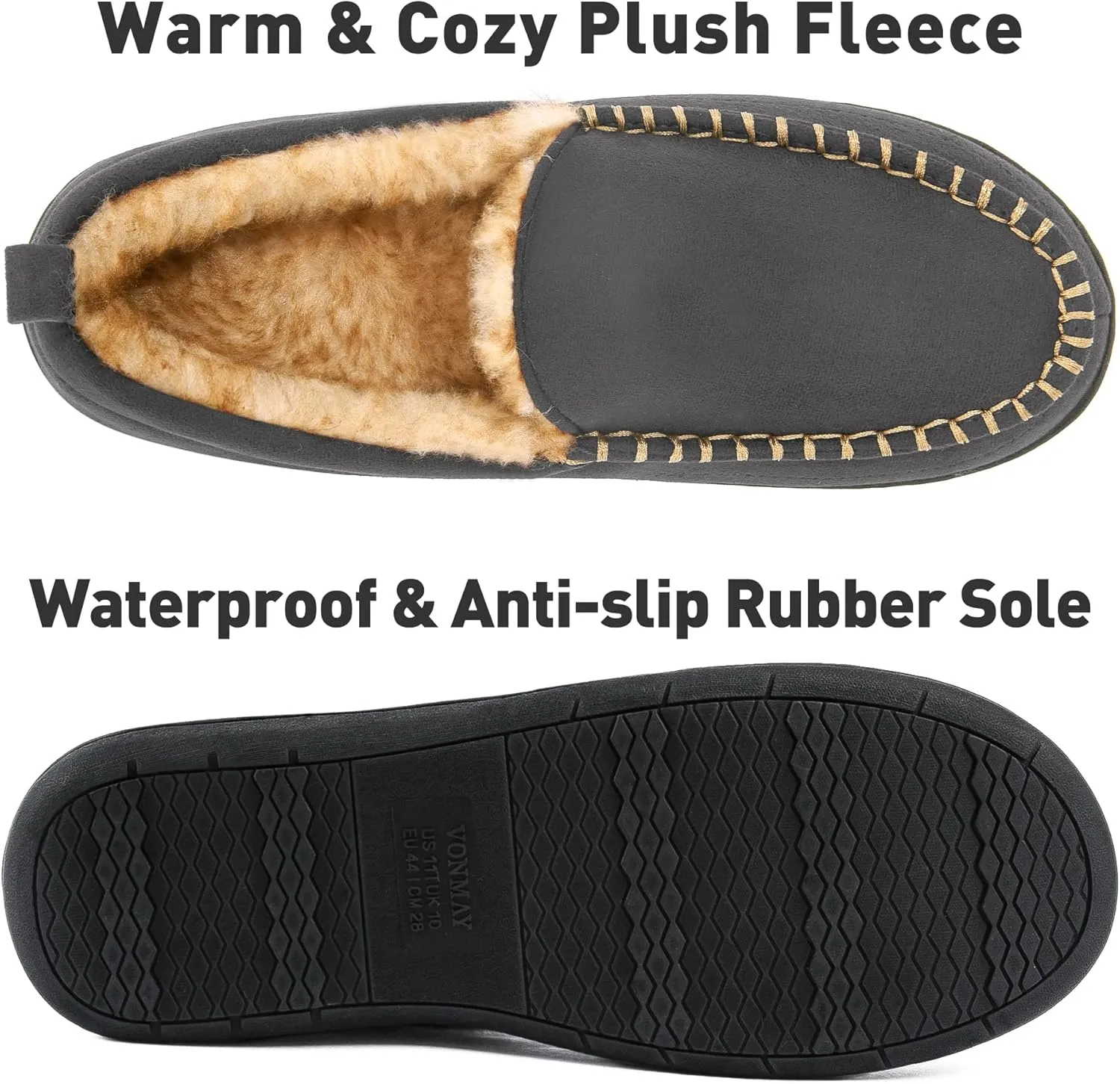 VONMAY Men's Moccasin Slippers Fuzzy House Shoes Fluffy Fur Home Warm Memory Foam Indoor Outdoor