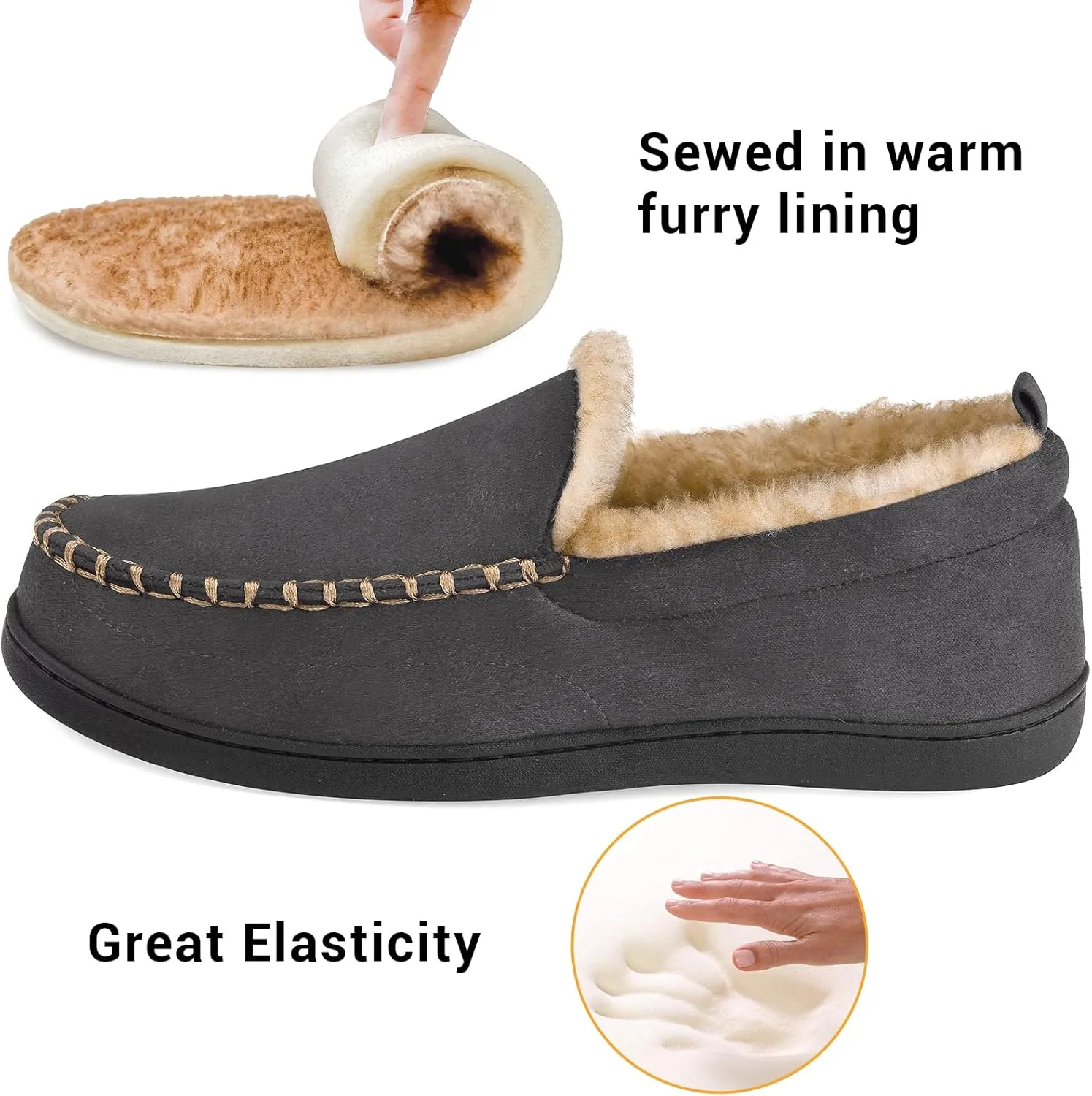 VONMAY Men's Moccasin Slippers Fuzzy House Shoes Fluffy Fur Home Warm Memory Foam Indoor Outdoor