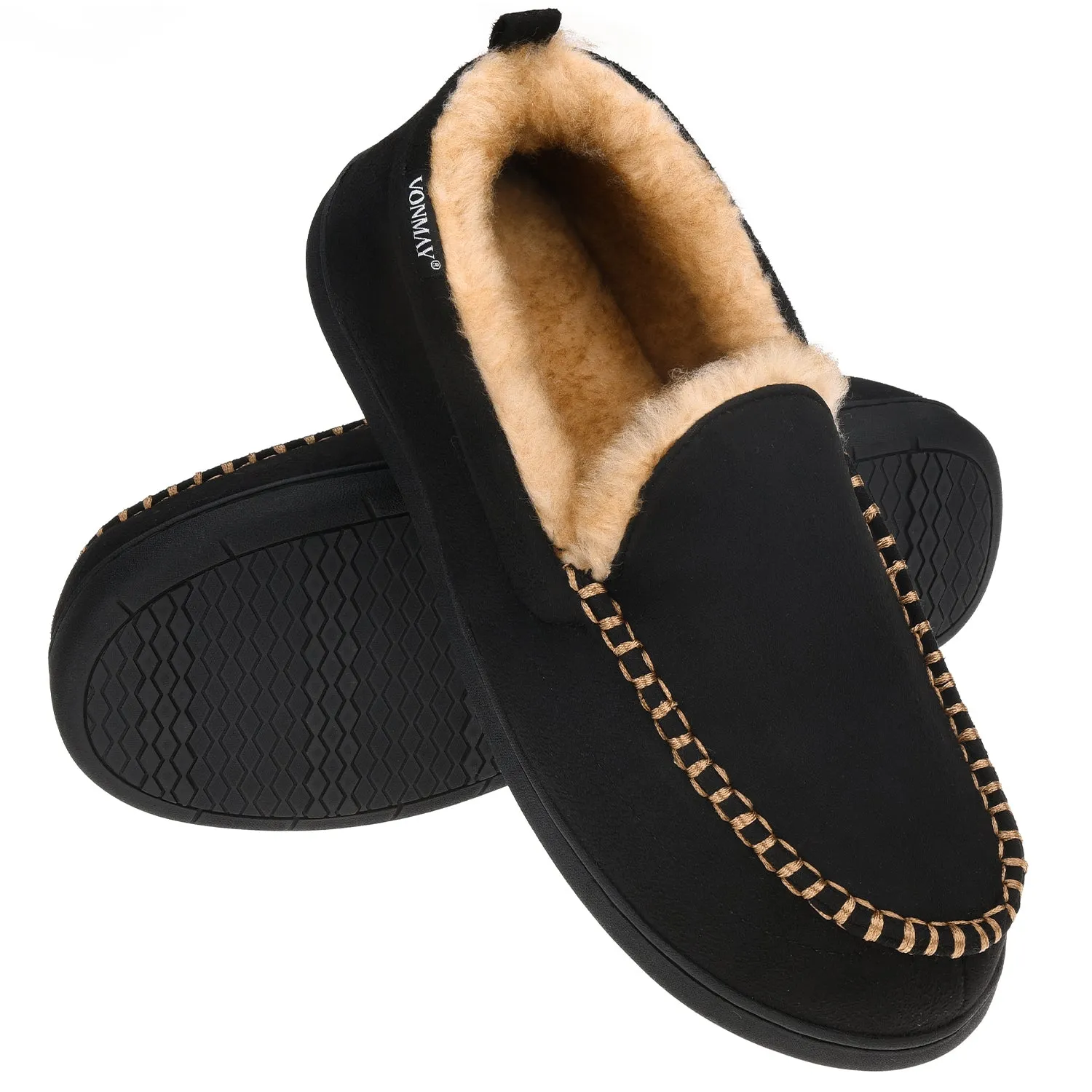 VONMAY Men's Moccasin Slippers Fuzzy House Shoes Winter Memory Foam