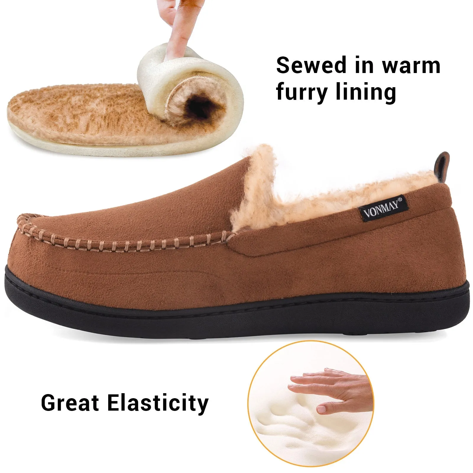 VONMAY Men's Moccasin Slippers Fuzzy House Shoes Winter Memory Foam