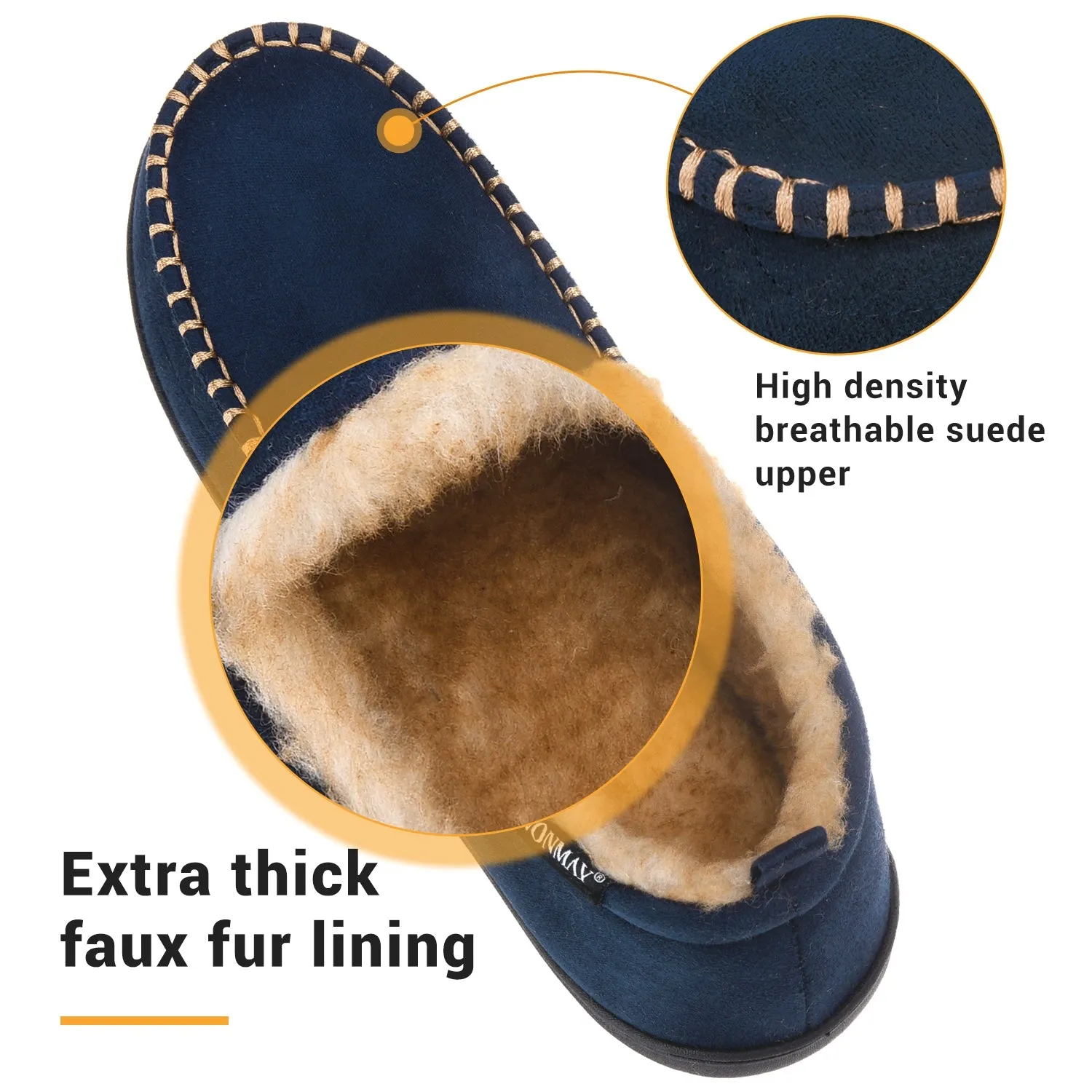 VONMAY Men's Moccasin Slippers Fuzzy House Shoes Winter Memory Foam