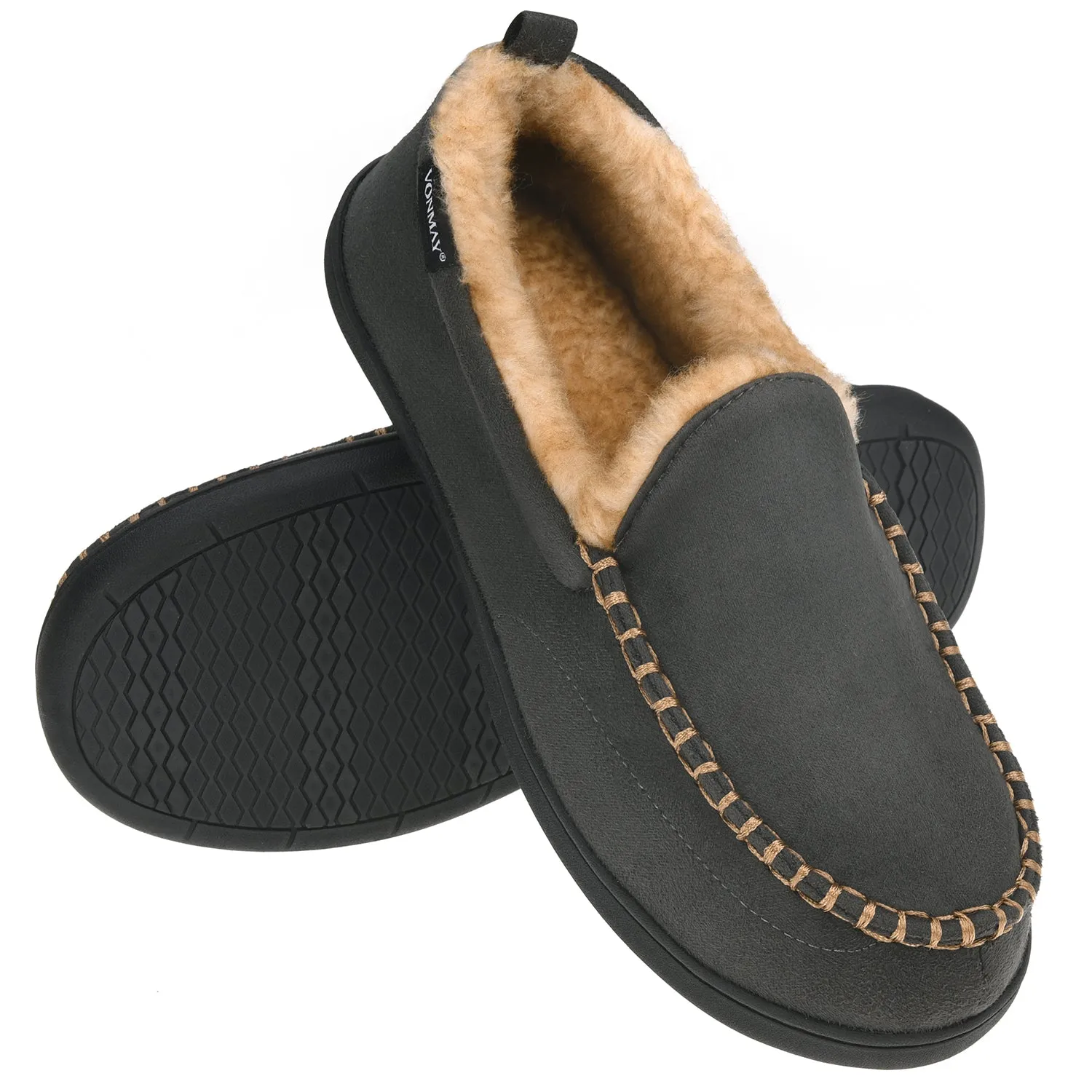 VONMAY Men's Moccasin Slippers Fuzzy House Shoes Winter Memory Foam