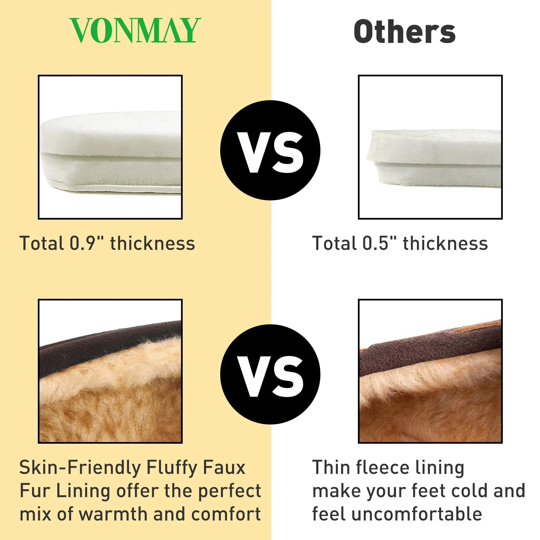 VONMAY Men's Moccasin Slippers Fuzzy House Shoes Winter Memory Foam