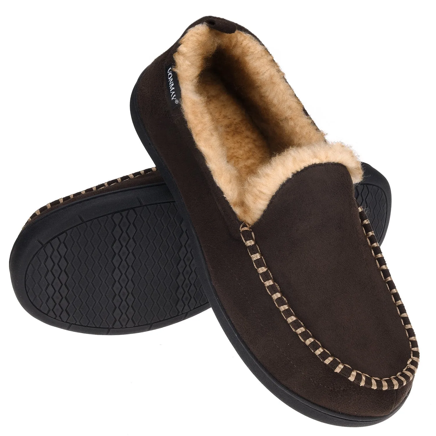 VONMAY Men's Moccasin Slippers Fuzzy House Shoes Winter Memory Foam