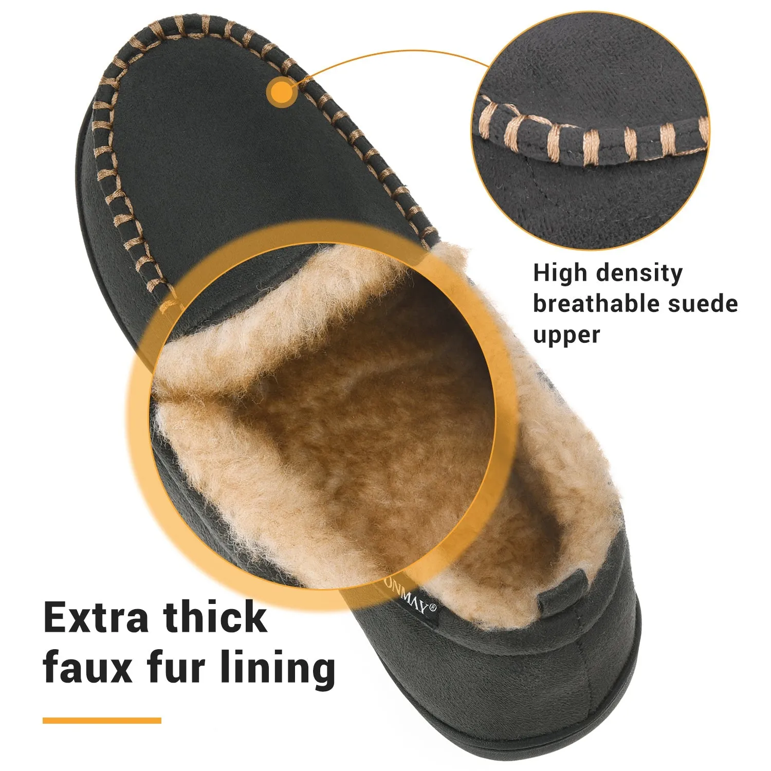 VONMAY Men's Moccasin Slippers Fuzzy House Shoes Winter Memory Foam