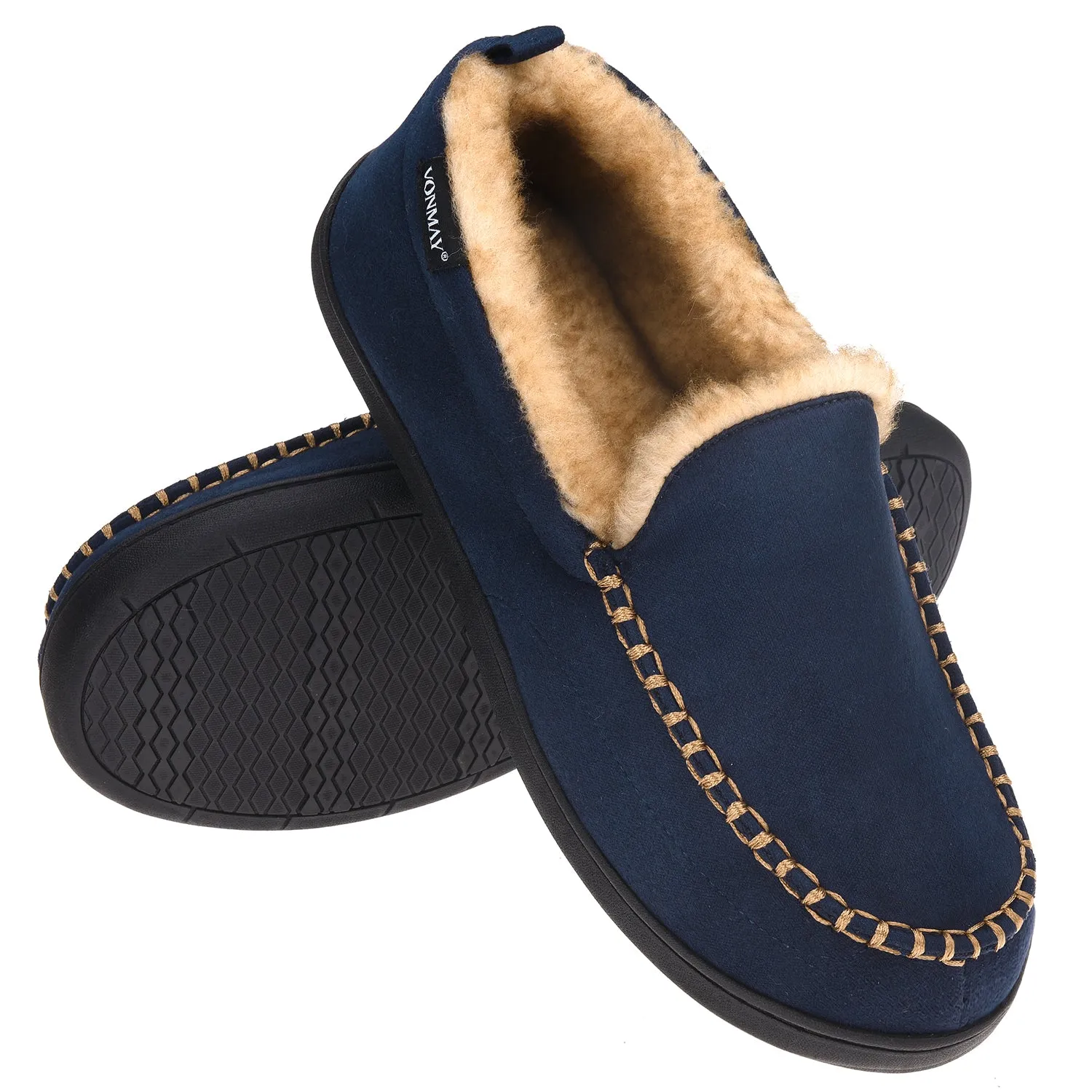 VONMAY Men's Moccasin Slippers Fuzzy House Shoes Winter Memory Foam