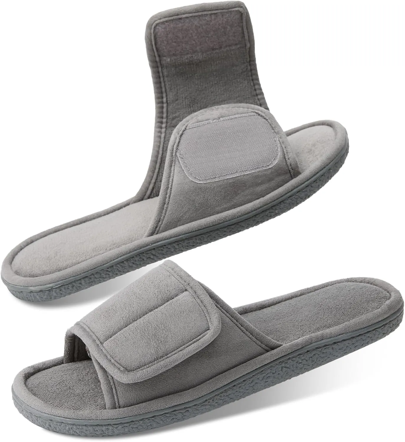 WALKFUN Men's Open Toe Slippers Adjustable Slip-on Memory Foam Indoor Slippers for Men Non Slip Outsole