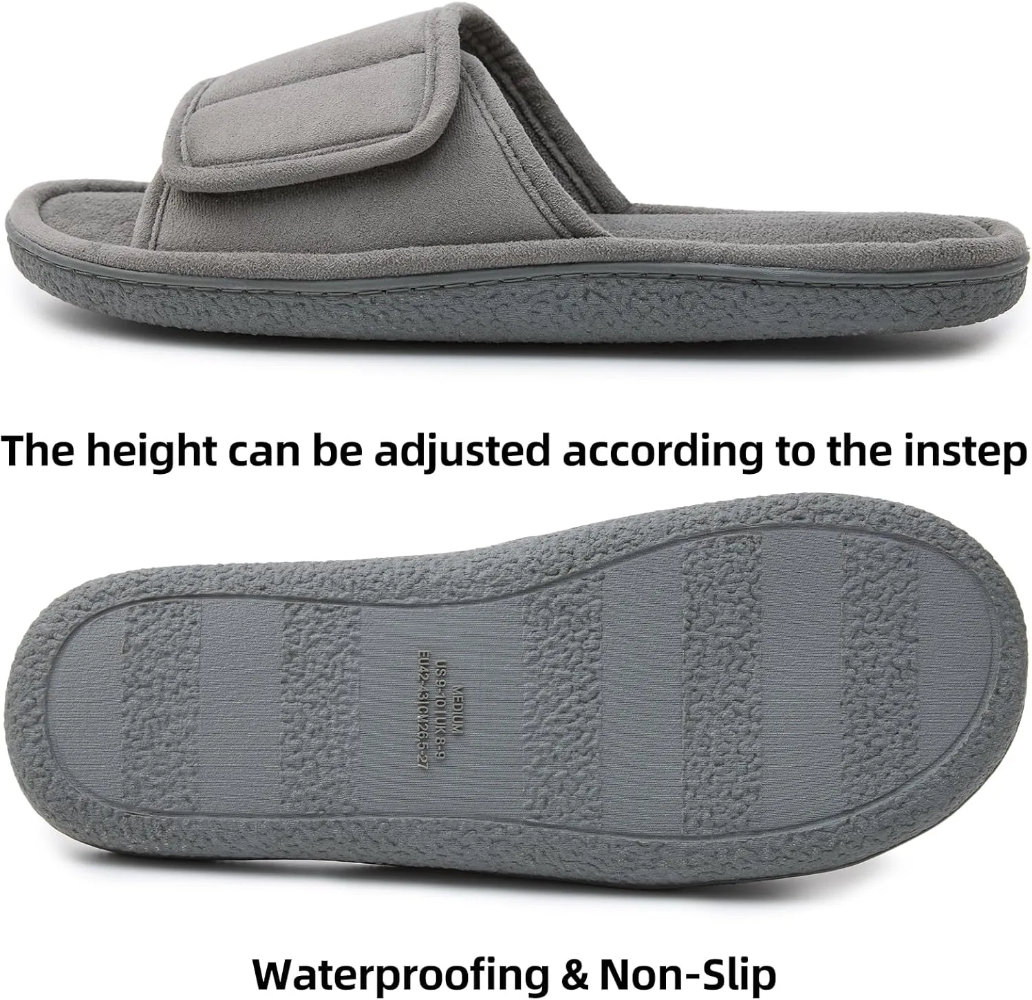 WALKFUN Men's Open Toe Slippers Adjustable Slip-on Memory Foam Indoor Slippers for Men Non Slip Outsole