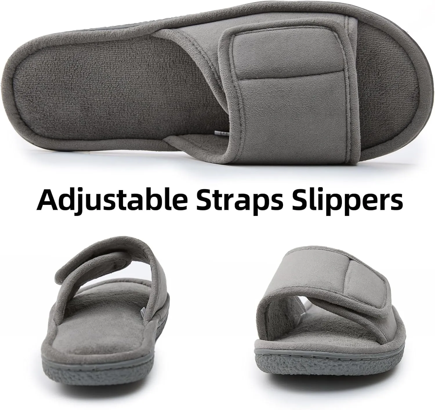 WALKFUN Men's Open Toe Slippers Adjustable Slip-on Memory Foam Indoor Slippers for Men Non Slip Outsole