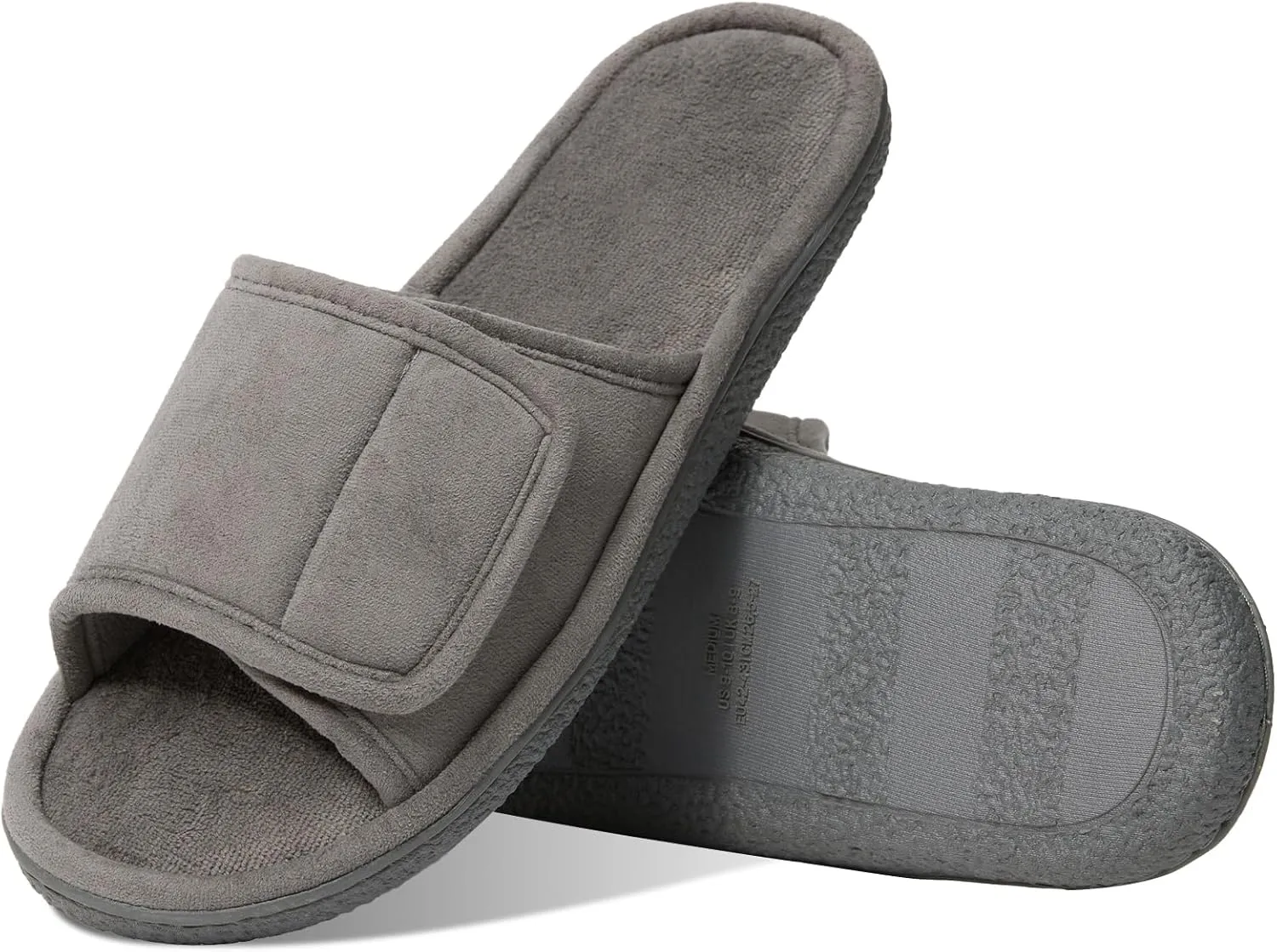 WALKFUN Men's Open Toe Slippers Adjustable Slip-on Memory Foam Indoor Slippers for Men Non Slip Outsole