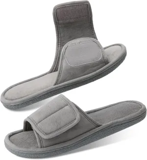 WALKFUN Men's Open Toe Slippers Adjustable Slip-on Memory Foam Indoor Slippers for Men Non Slip Outsole