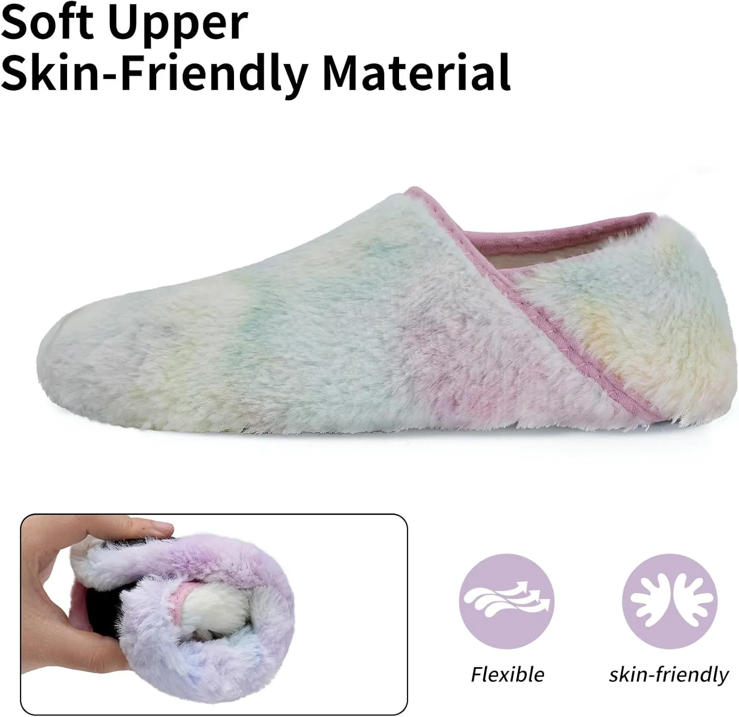 WateLves Womens & Mens Lightweight Cozy Faux Furry House Slippers - Rubber Sole Slip On Sock Shoes - Foldable Travel Slippers - Indoor & Outdoor