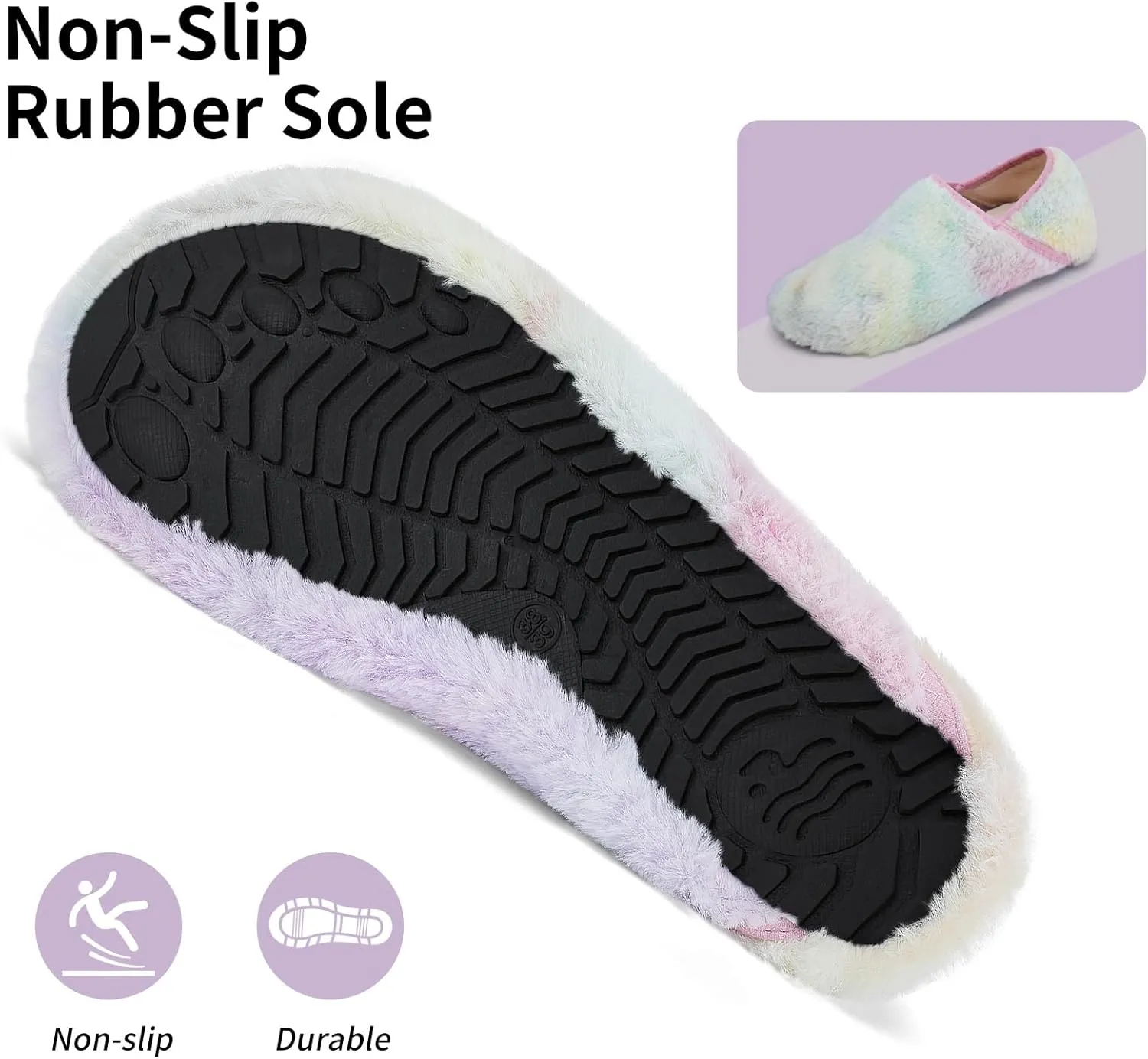 WateLves Womens & Mens Lightweight Cozy Faux Furry House Slippers - Rubber Sole Slip On Sock Shoes - Foldable Travel Slippers - Indoor & Outdoor