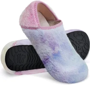 WateLves Womens & Mens Lightweight Cozy Faux Furry House Slippers - Rubber Sole Slip On Sock Shoes - Foldable Travel Slippers - Indoor & Outdoor