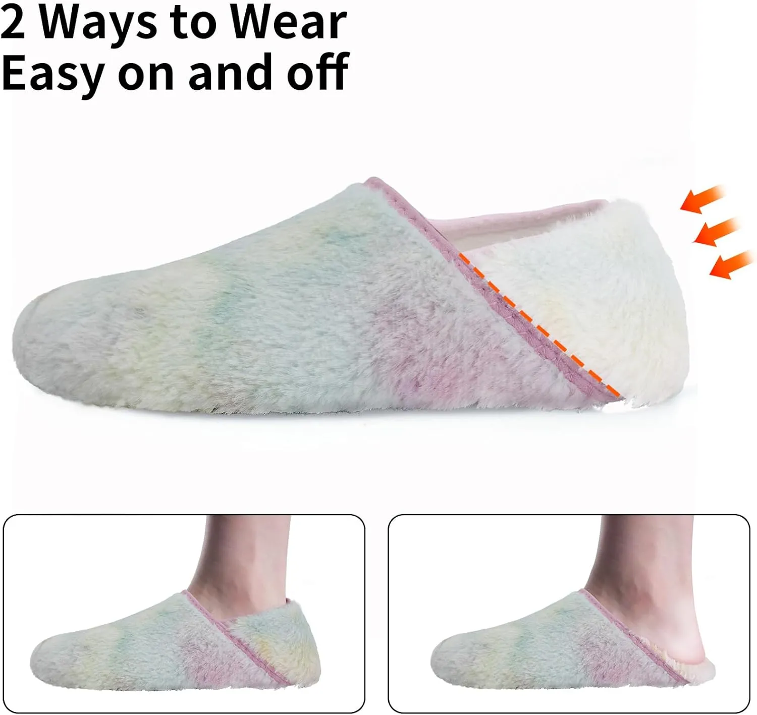WateLves Womens & Mens Lightweight Cozy Faux Furry House Slippers - Rubber Sole Slip On Sock Shoes - Foldable Travel Slippers - Indoor & Outdoor