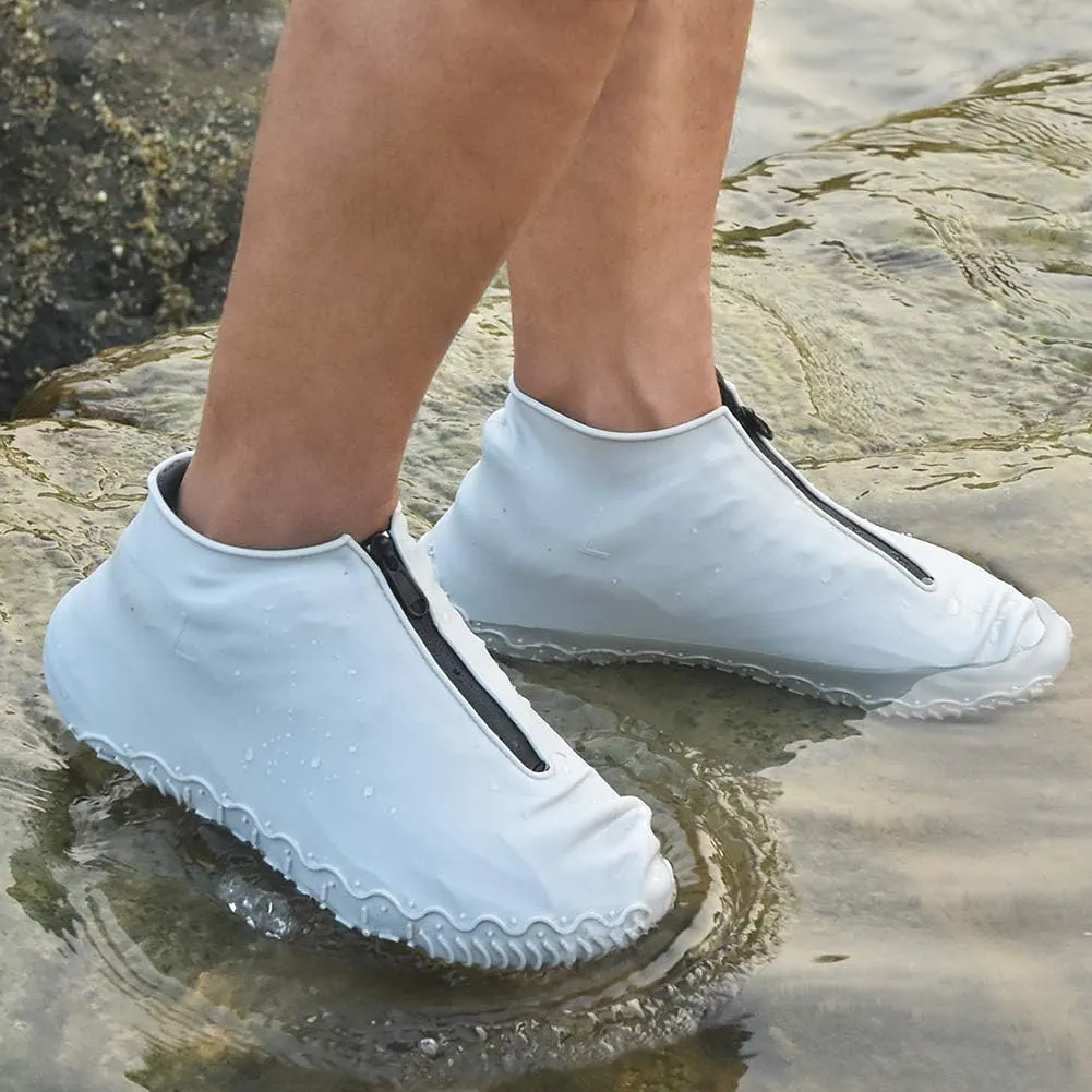 Waterproof Shoe Covers, Silicone Reusable Shoe Cover Non-slip Durable Zipper Elastic Rain Cover Protection for Men Women (L (Women 7.5-10.5, Men 6.5-9), Grey)