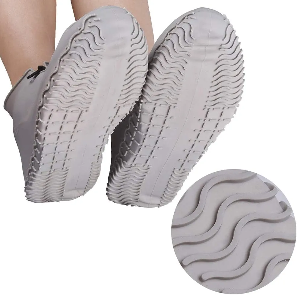 Waterproof Shoe Covers, Silicone Reusable Shoe Cover Non-slip Durable Zipper Elastic Rain Cover Protection for Men Women (L (Women 7.5-10.5, Men 6.5-9), Grey)