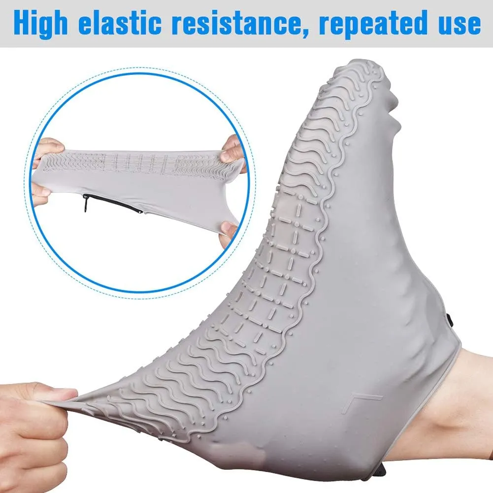 Waterproof Shoe Covers, Silicone Reusable Shoe Cover Non-slip Durable Zipper Elastic Rain Cover Protection for Men Women (L (Women 7.5-10.5, Men 6.5-9), Grey)