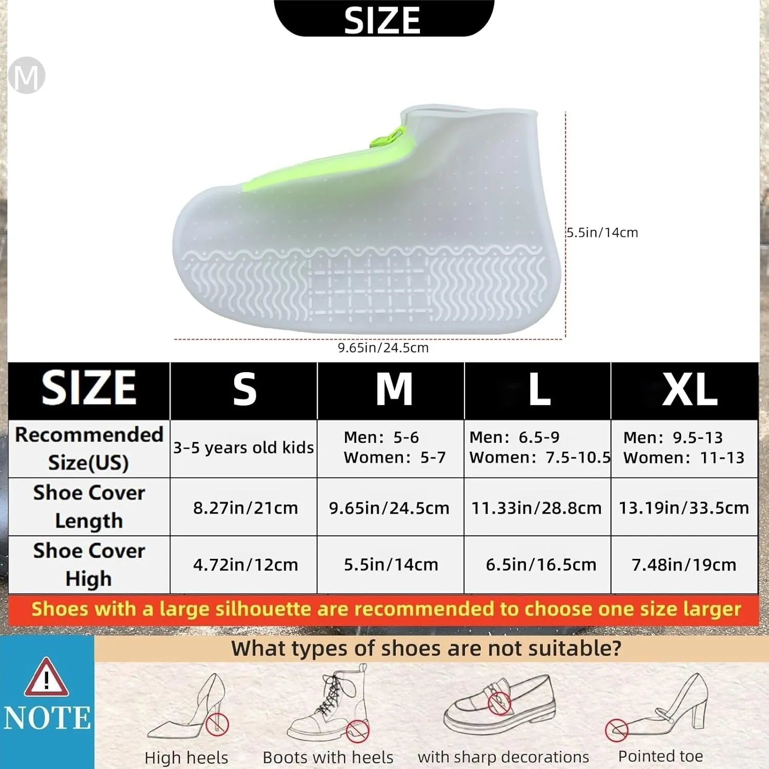 Waterproof Shoe Covers with Zipper,Reusable Silicone Rain Overshoes for Men & Women,Keep Shoes Dry in Rain,Snow,Mud (Zipper Clear, Medium)