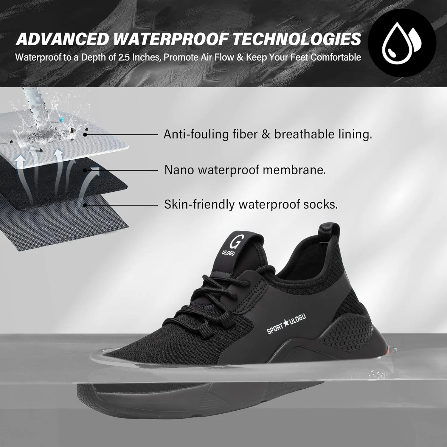 Waterproof Steel Toe Shoes for Men Women Work Shoe Lightweight Safety Sneakers Comfortable Puncture Proof Shoe Zapatos Punta de Acero para Hombres Black