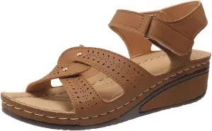 Wedge Sandals for Women Casual Summer Open Toe Ankle Strap Orthopedic Sandal With Arch Support Outdoor Beach Shoes