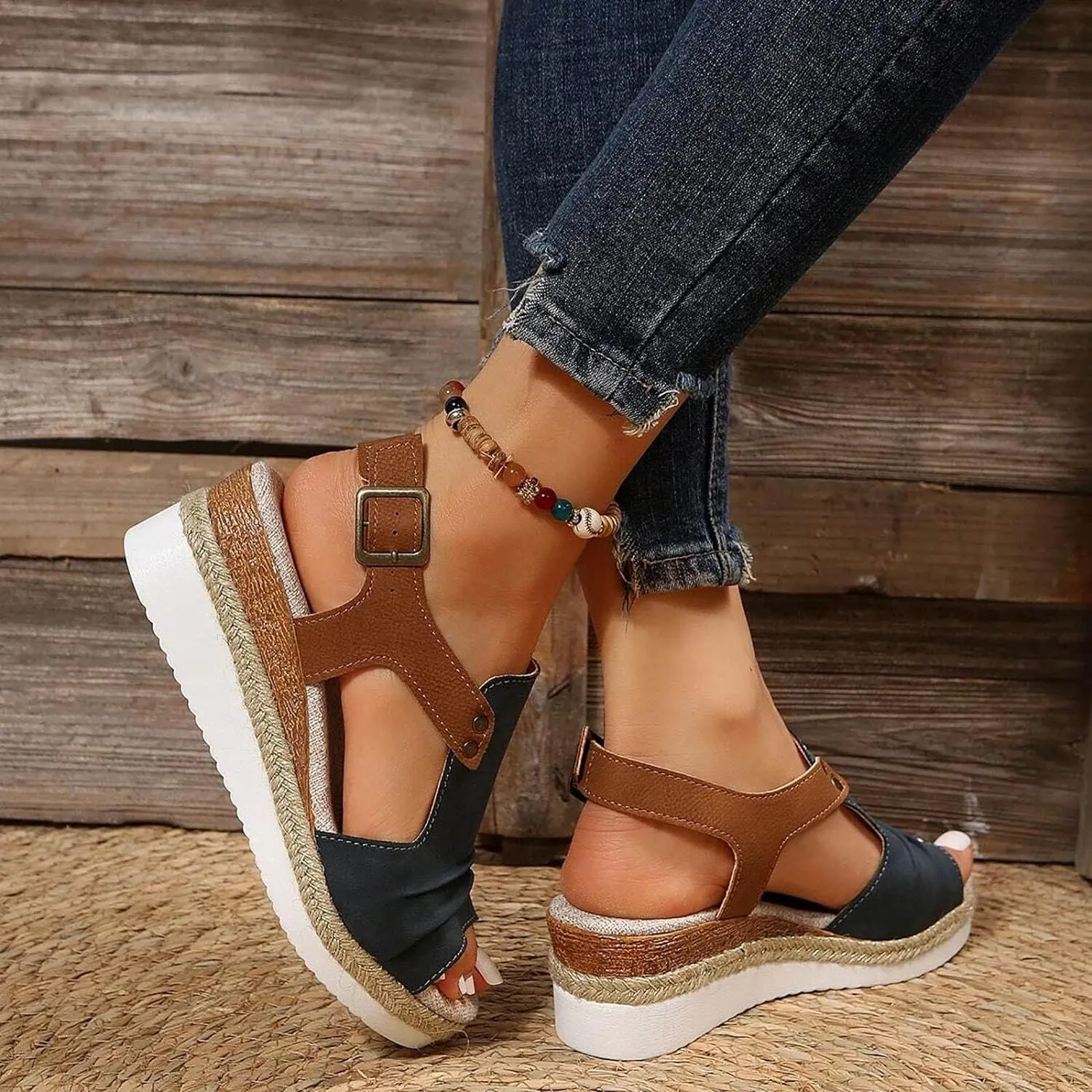 Wedge Sandals for Women,Espadrilles for Women Open Toe Ankle Strap Wedge Heels Sandals Platform Dressy Summer Sandals Wide Width Comfortable Orthopedic Sandals Casual