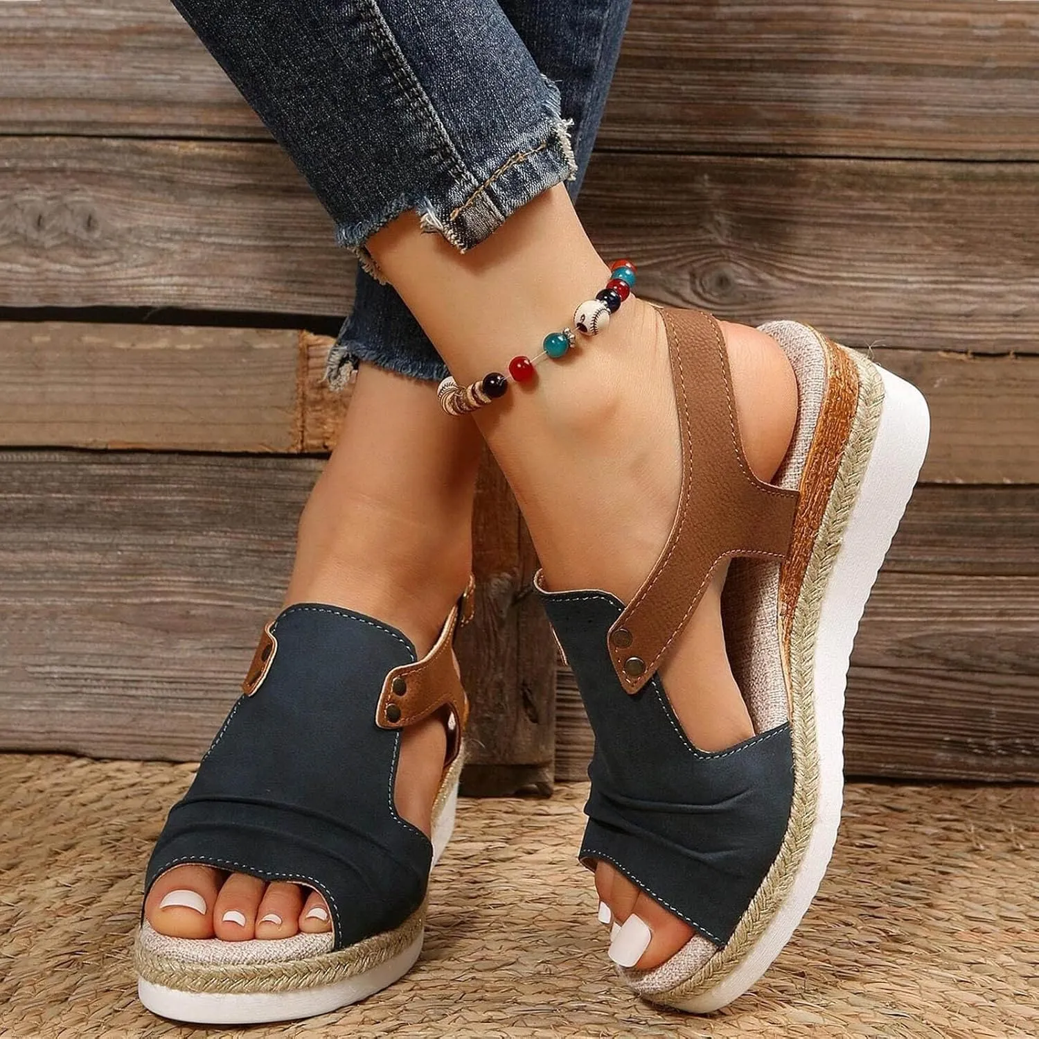 Wedge Sandals for Women,Espadrilles for Women Open Toe Ankle Strap Wedge Heels Sandals Platform Dressy Summer Sandals Wide Width Comfortable Orthopedic Sandals Casual