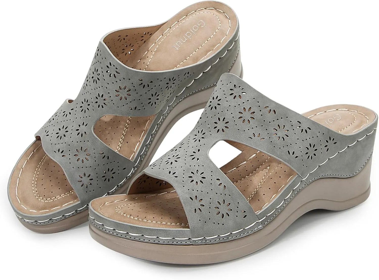 Wedges Sandals for Women Dressy, Flower Cut Out Platform Slides Sandal Comfort Low Wedge