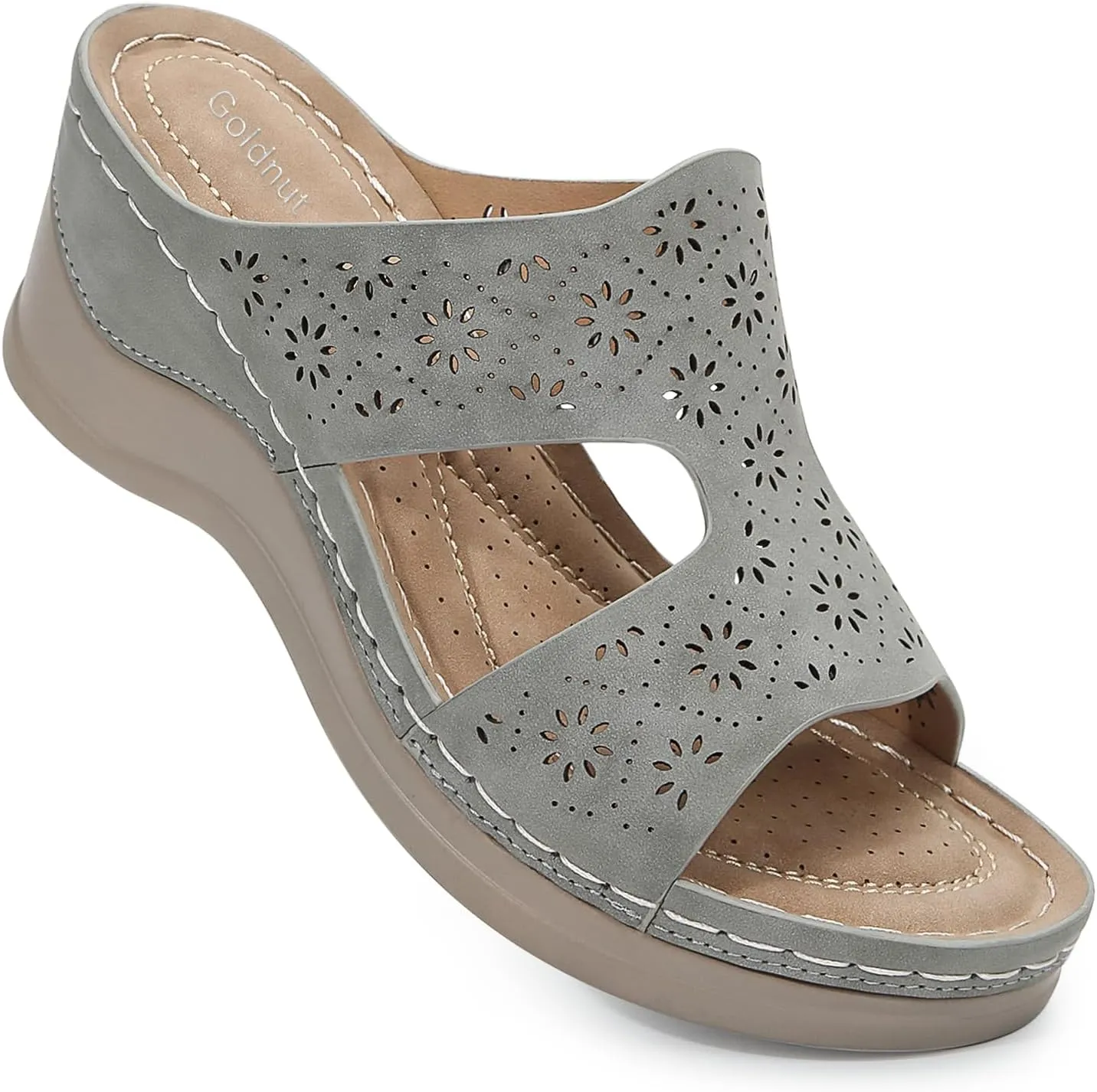 Wedges Sandals for Women Dressy, Flower Cut Out Platform Slides Sandal Comfort Low Wedge
