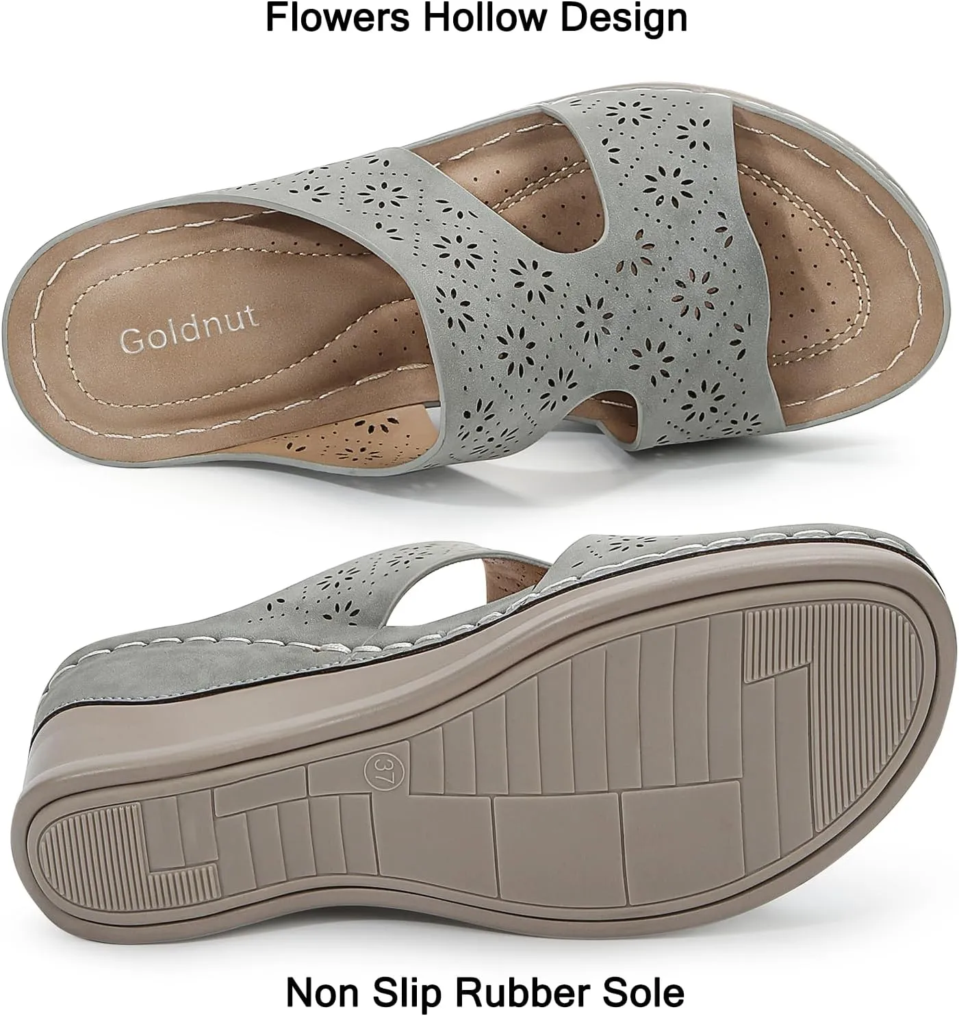 Wedges Sandals for Women Dressy, Flower Cut Out Platform Slides Sandal Comfort Low Wedge