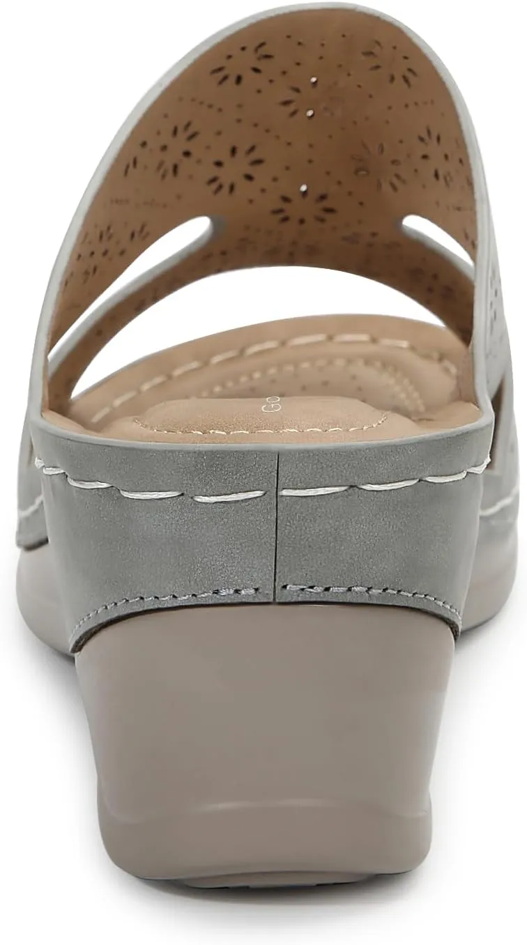 Wedges Sandals for Women Dressy, Flower Cut Out Platform Slides Sandal Comfort Low Wedge