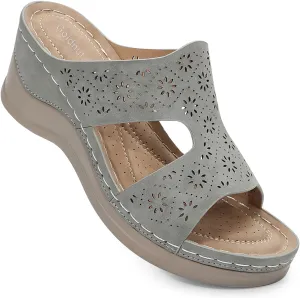 Wedges Sandals for Women Dressy, Flower Cut Out Platform Slides Sandal Comfort Low Wedge