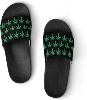 Weed Leaf Cannabis Marijuana Red Yellow Green Art Summer Slippers Womens Men Slides Shoes Sandals Flag Flip Flops